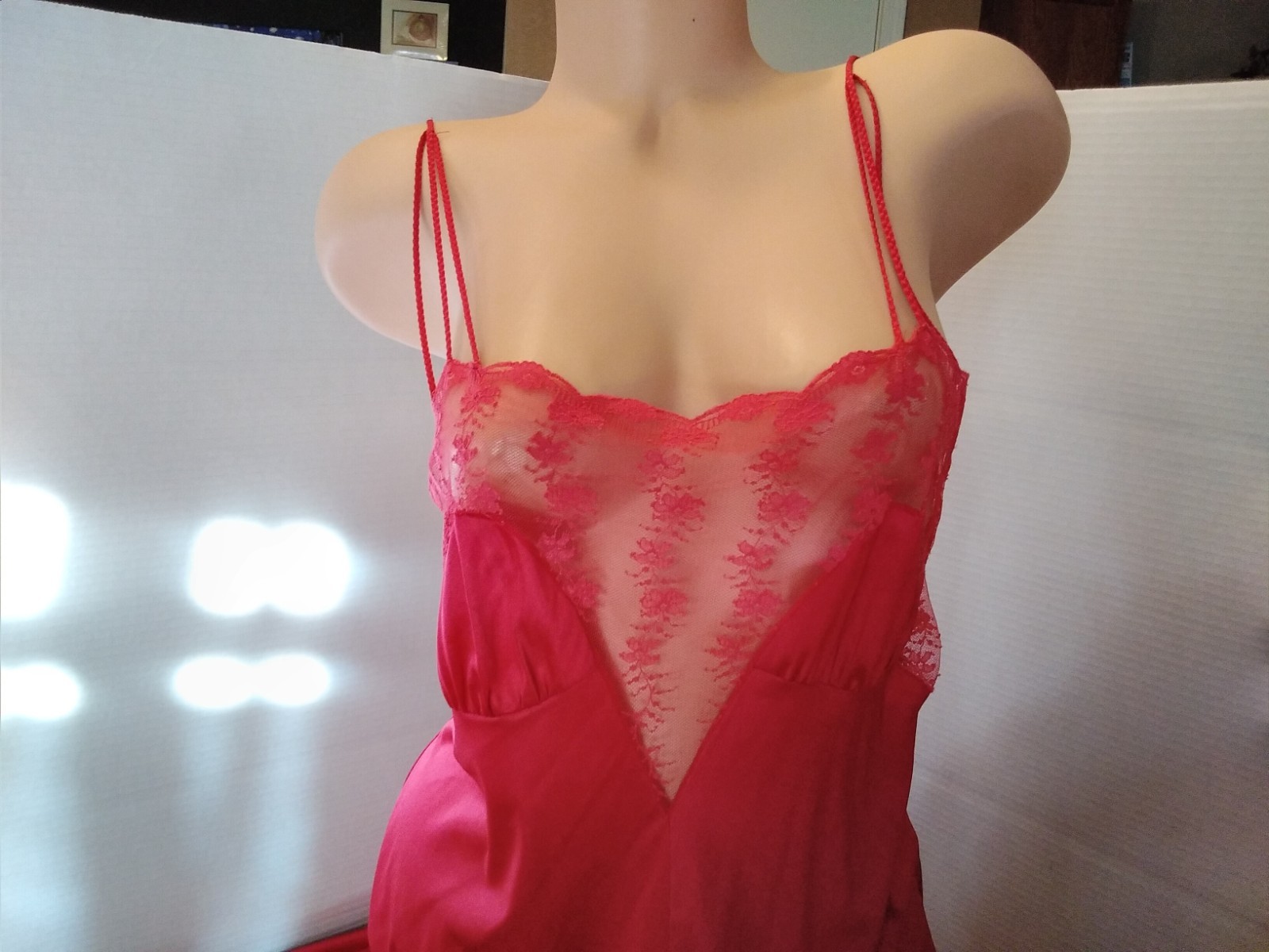 Vintage Lingerie M Pink Gown Lace Bodice Nightgown Sabrina 100% Nylon