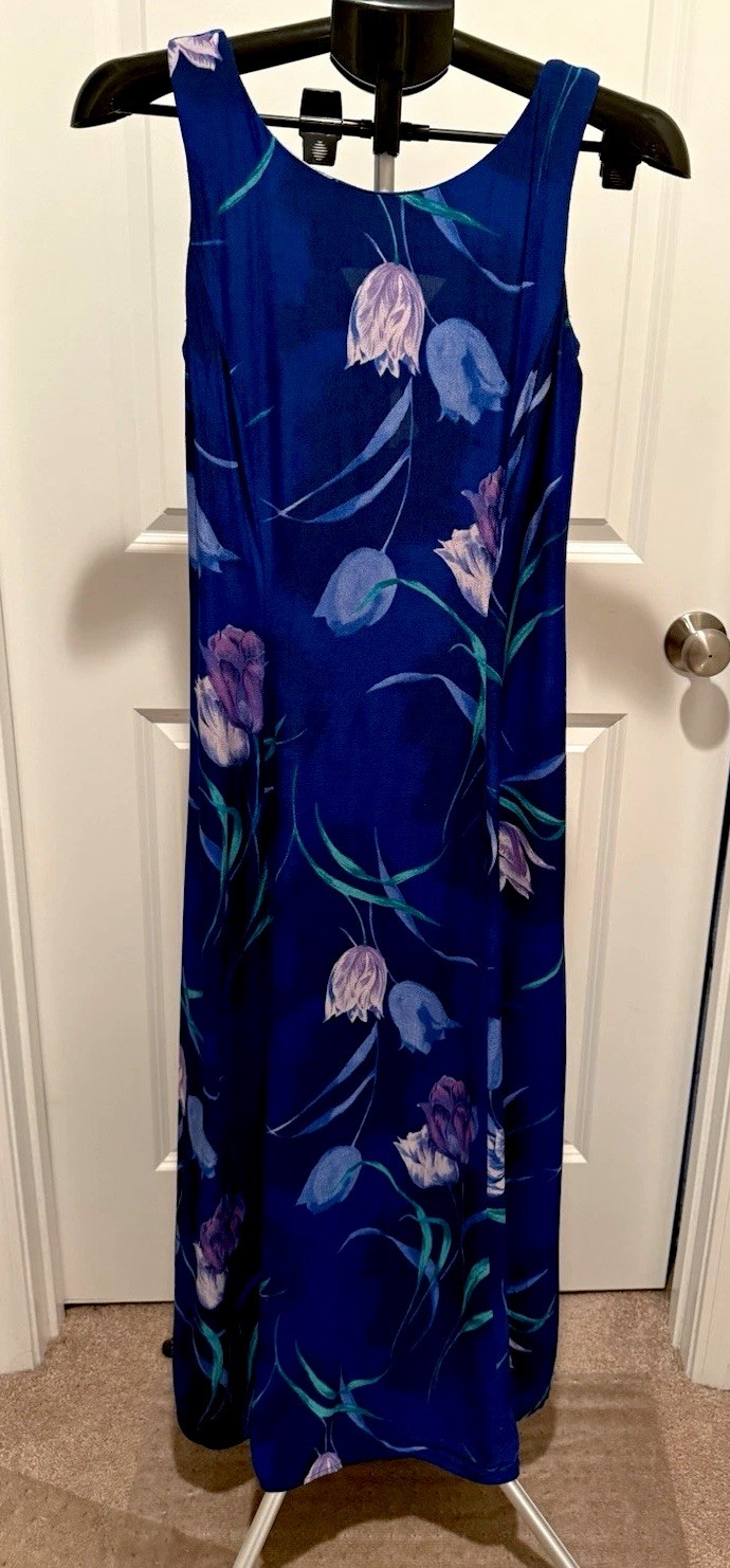 S.L. Fashions Vintage Blue Floral Maxi Dress Women’s Size 8