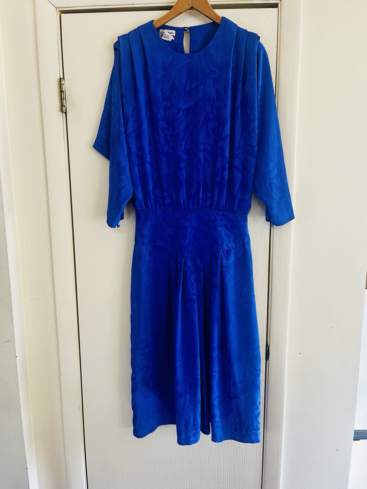 VTG Silky 20s Art Deco Drop Waist Flapper Dolman Damask Midi Dress M/L