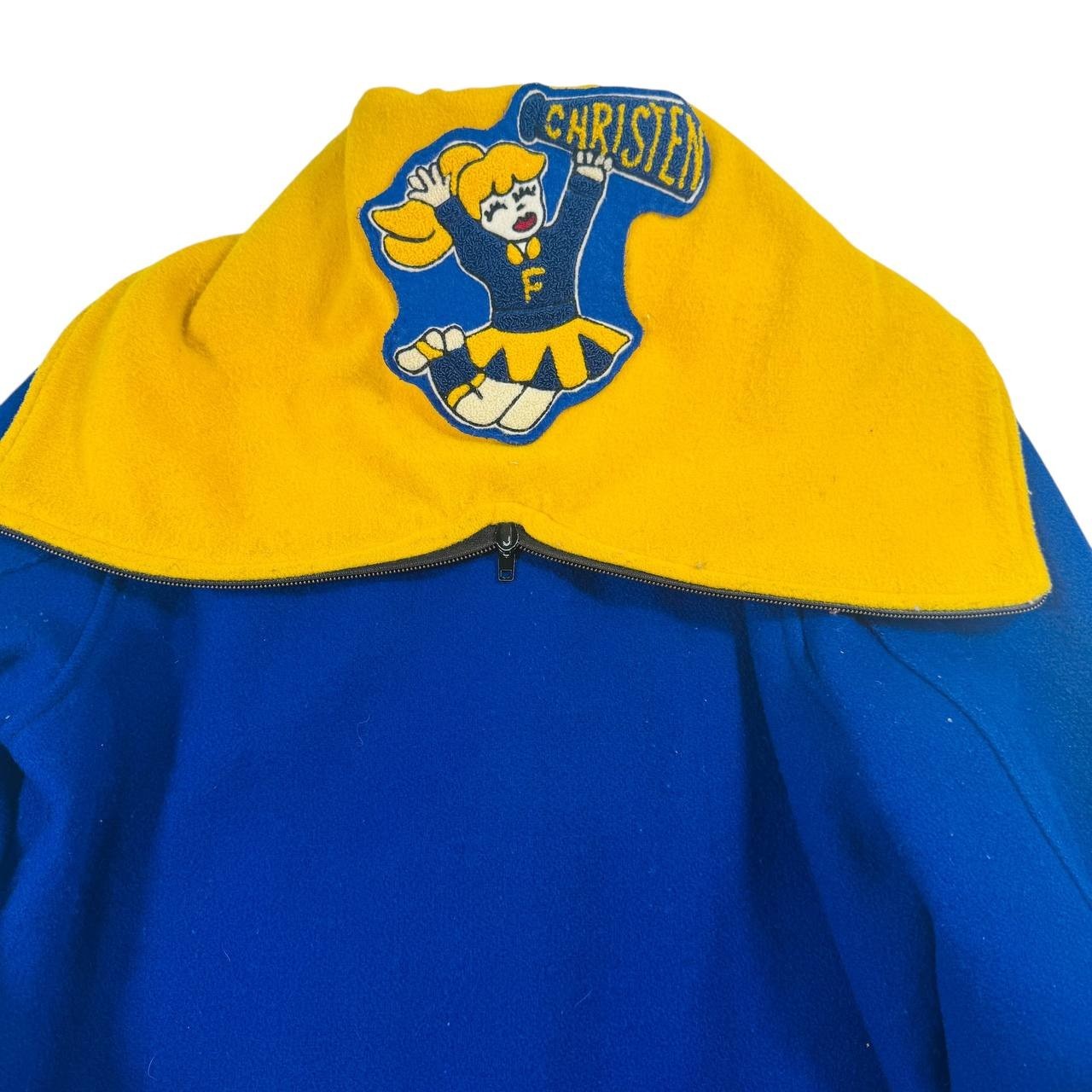 Vintage 1980s Skookum Letterman Cheerleader Jacket Blue Yellow Wool USA Size 36