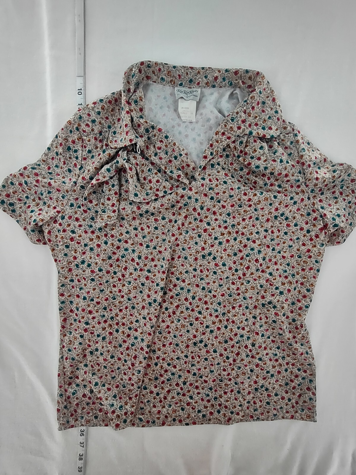 Vtg Ko Ko Knits Of California Blouse Size 18 Button Up Neck Tie Polyester 1970s
