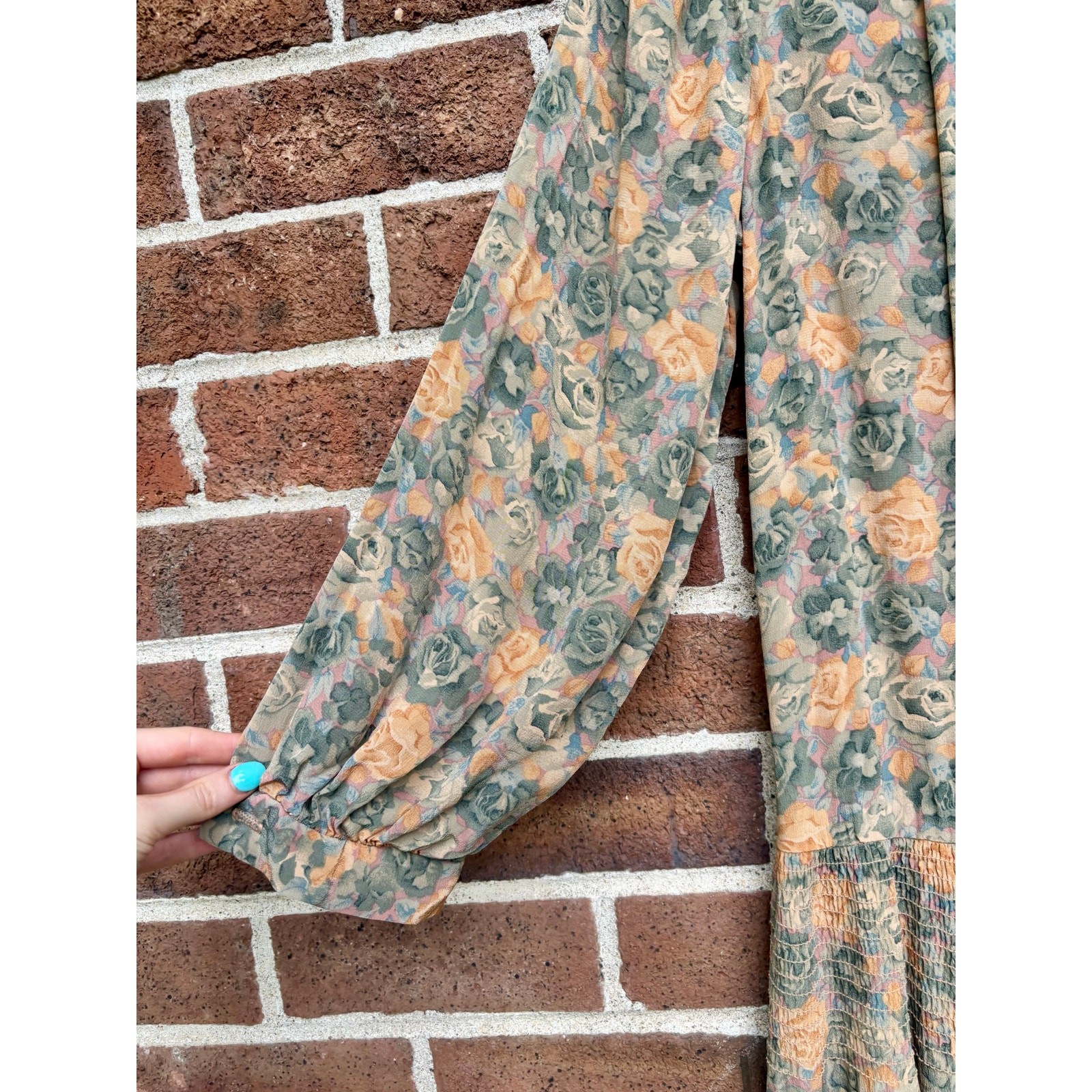 Vintage 80s Taurus II Floral Prairie Dress Lace Collar Drop Waist Pink Green