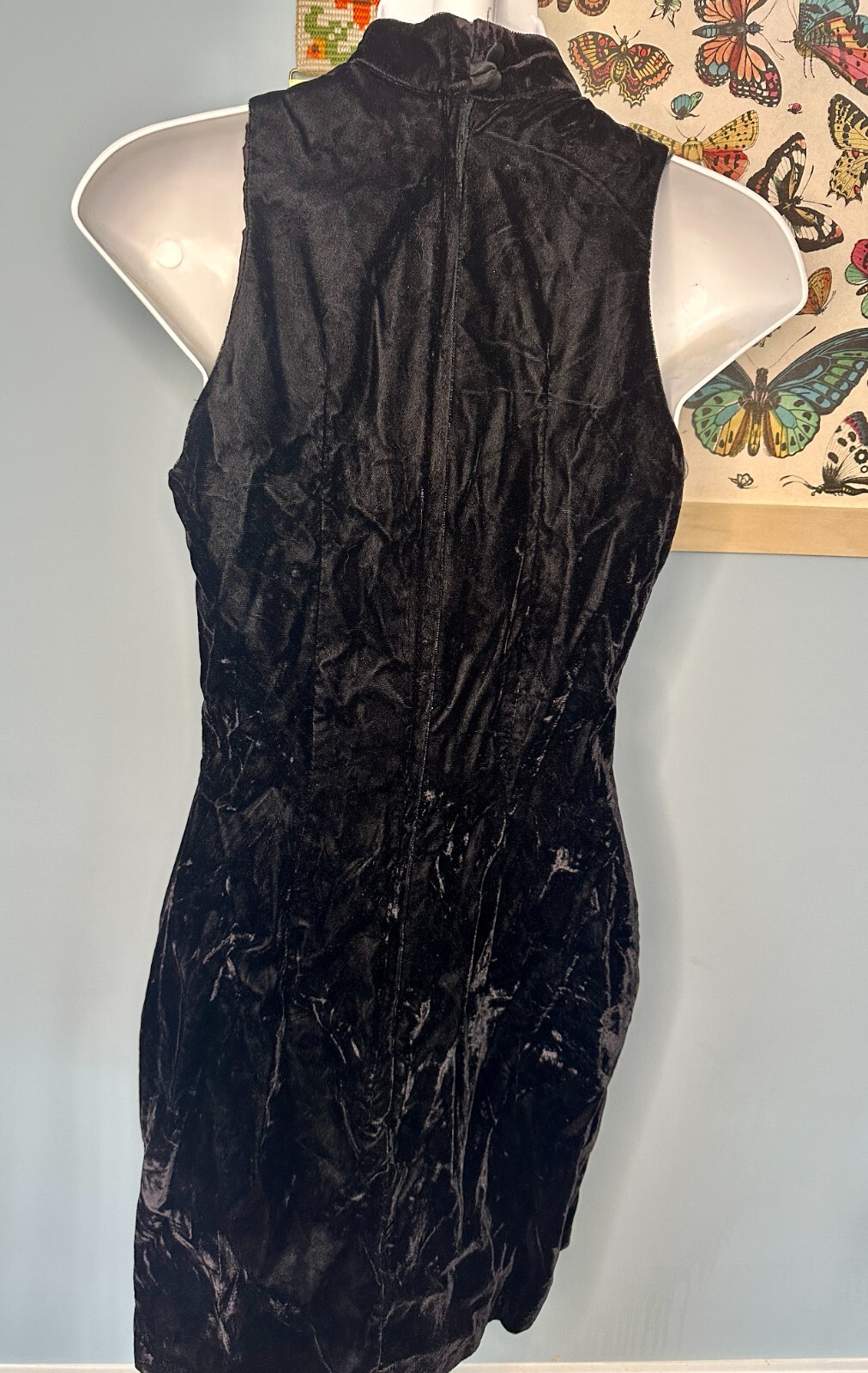 L.A. Glo Velvet Mini Dress, Asian Inspired Symbol, Vintage Dress, 1990s 1980s