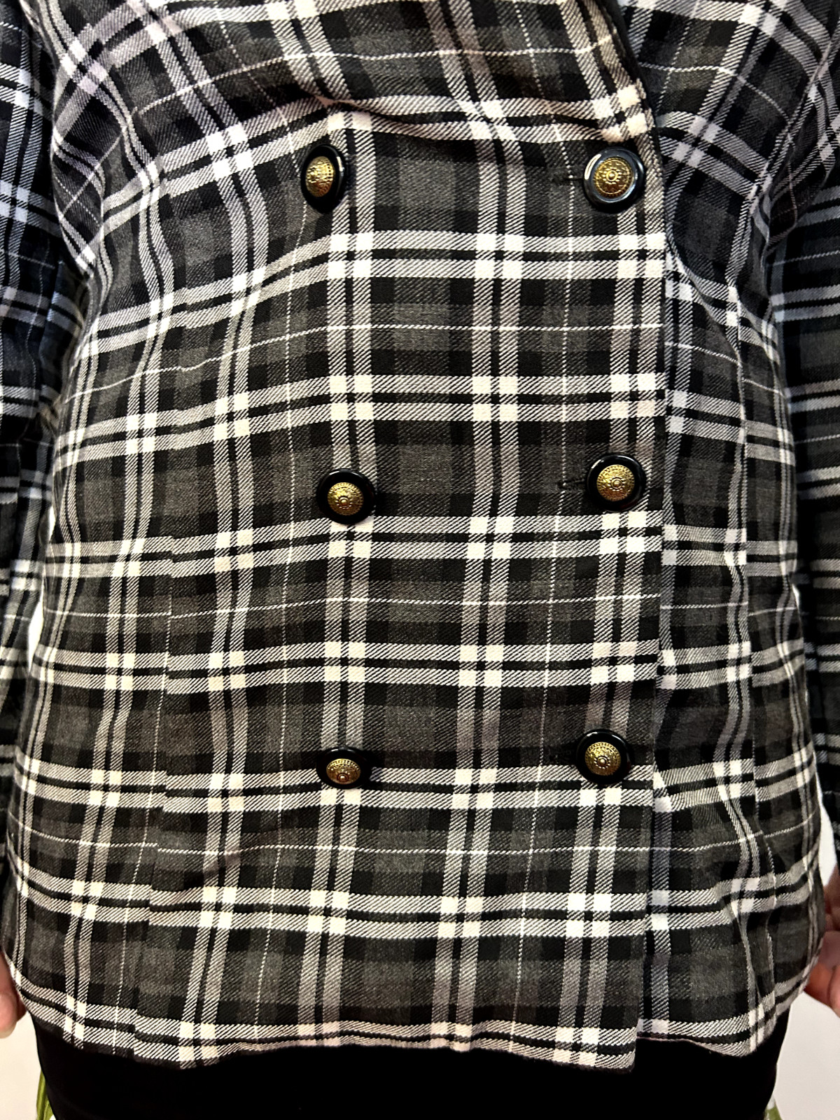 Vintage Australian 1980s Ozti Black White Plaid Blazer Double Breasted AU 8/S