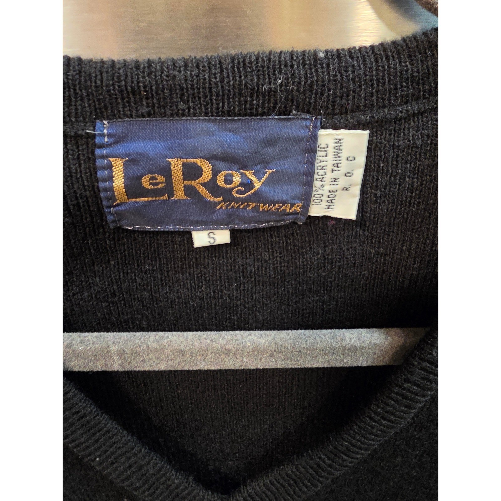 Vintage LeRoy Knitwear Black Daisy Embroidered V-Neck Sweater Small Cottagecore