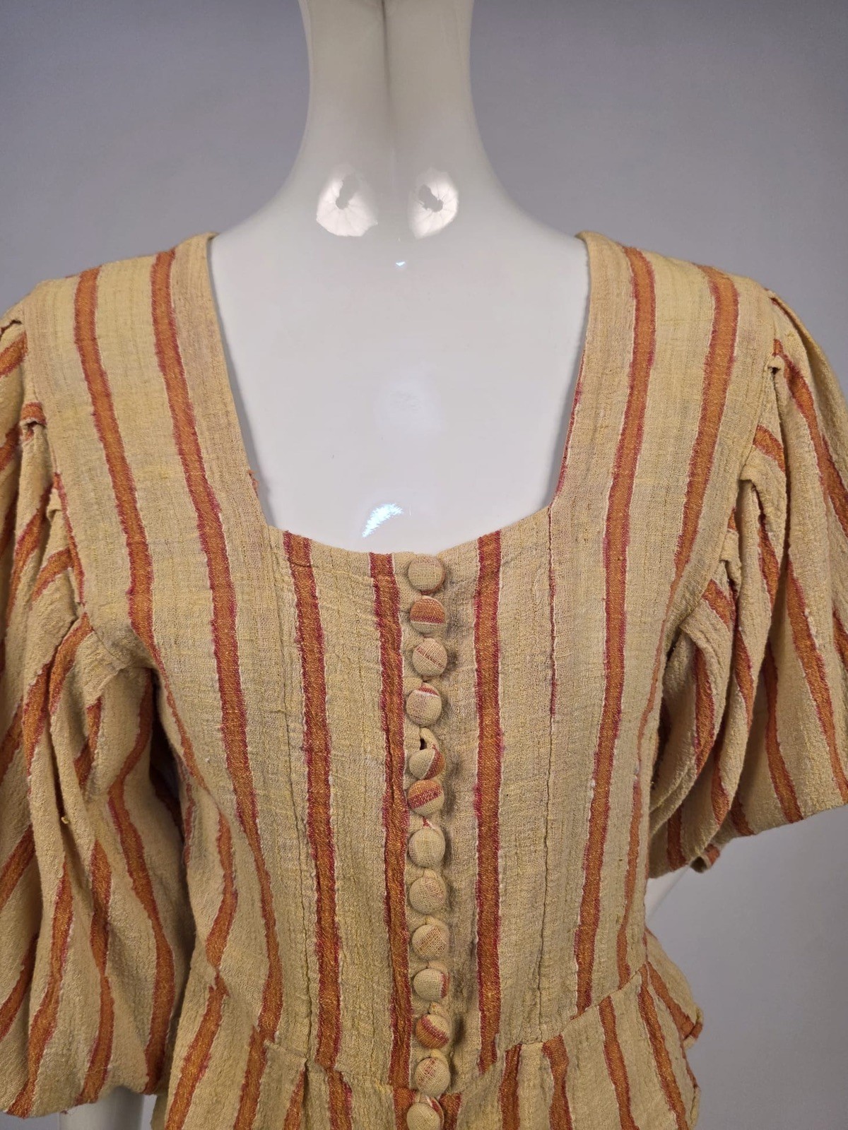 VINTAGE 1970’S STRIPED MUSLIN BLOUSE W PUFF FULL PUFF SLEEVES