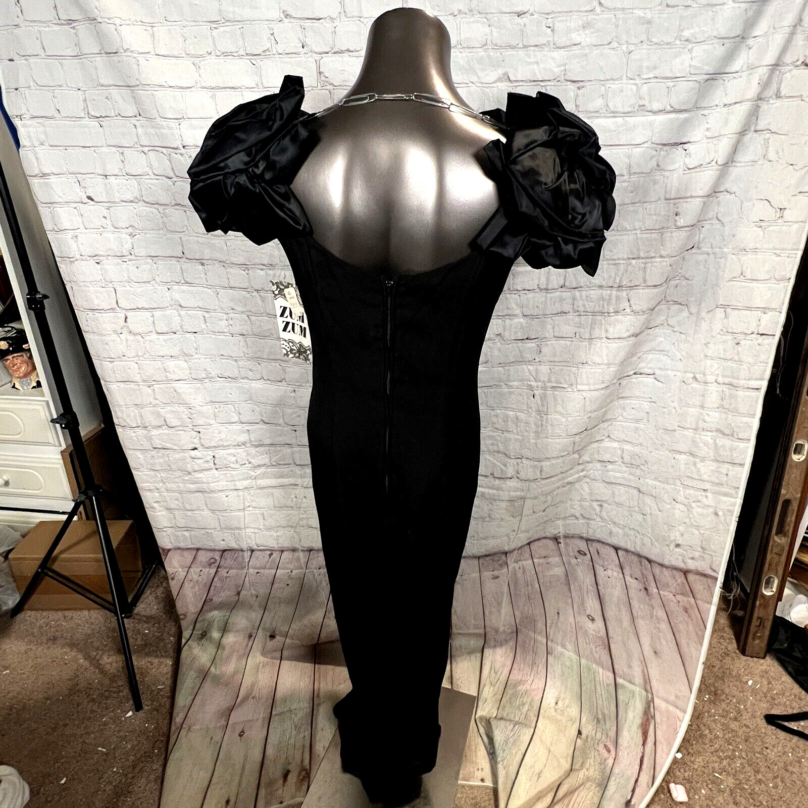 Vintage 90s Zum Zum Size 11/12 Black Beaded Sequin Rhinestones Formal Dress NWT