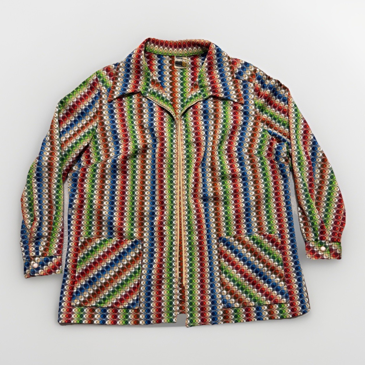 Vintage 60s 70s Geometric California Bright Ample Tops Hippie Jacket Tunic Top M