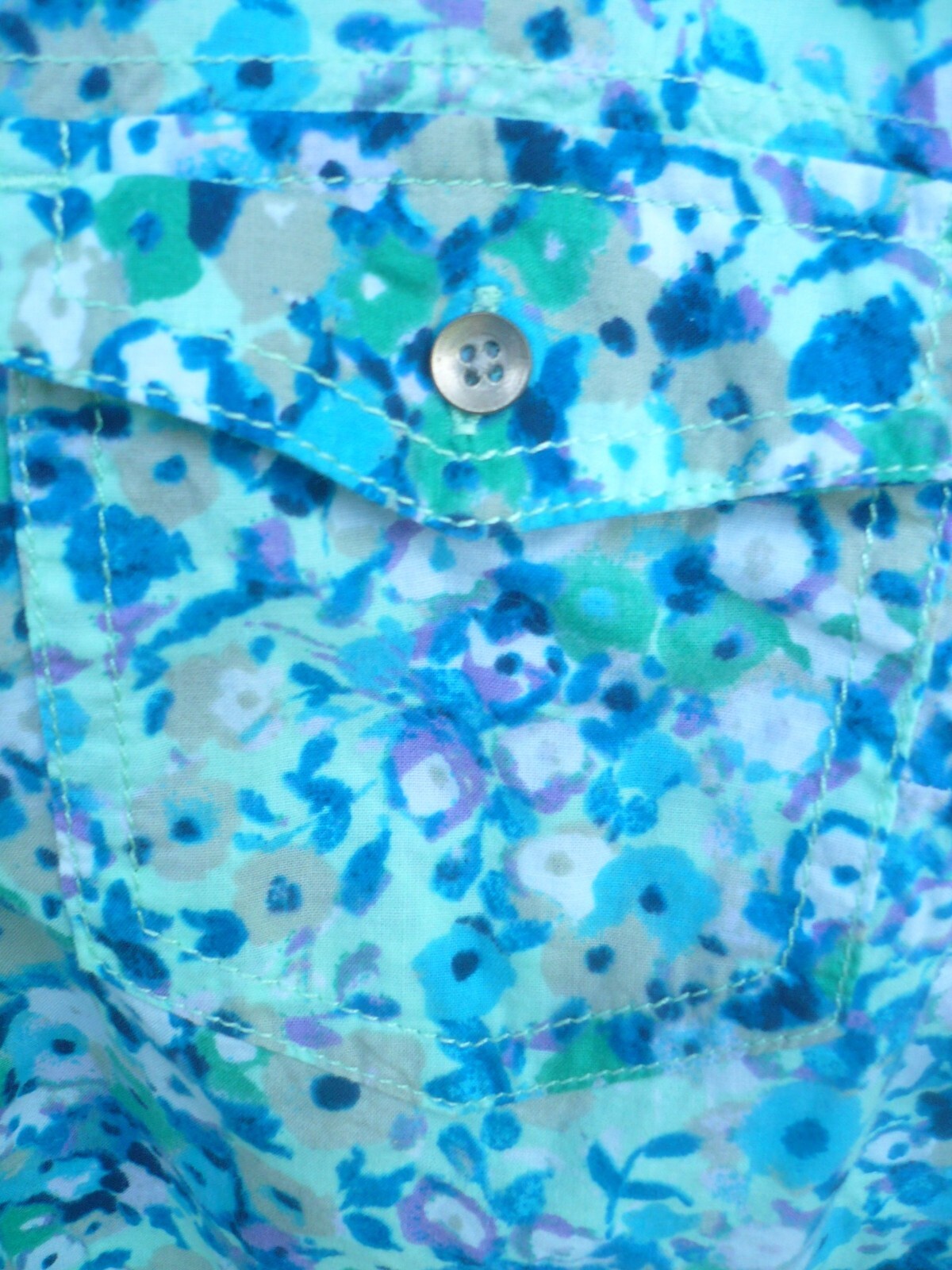 VTG 90S SONOMA XS S COTTON SHIRT BUTTON UP TAB BLOUSE BLUE GREEN FLORAL GRUNGE