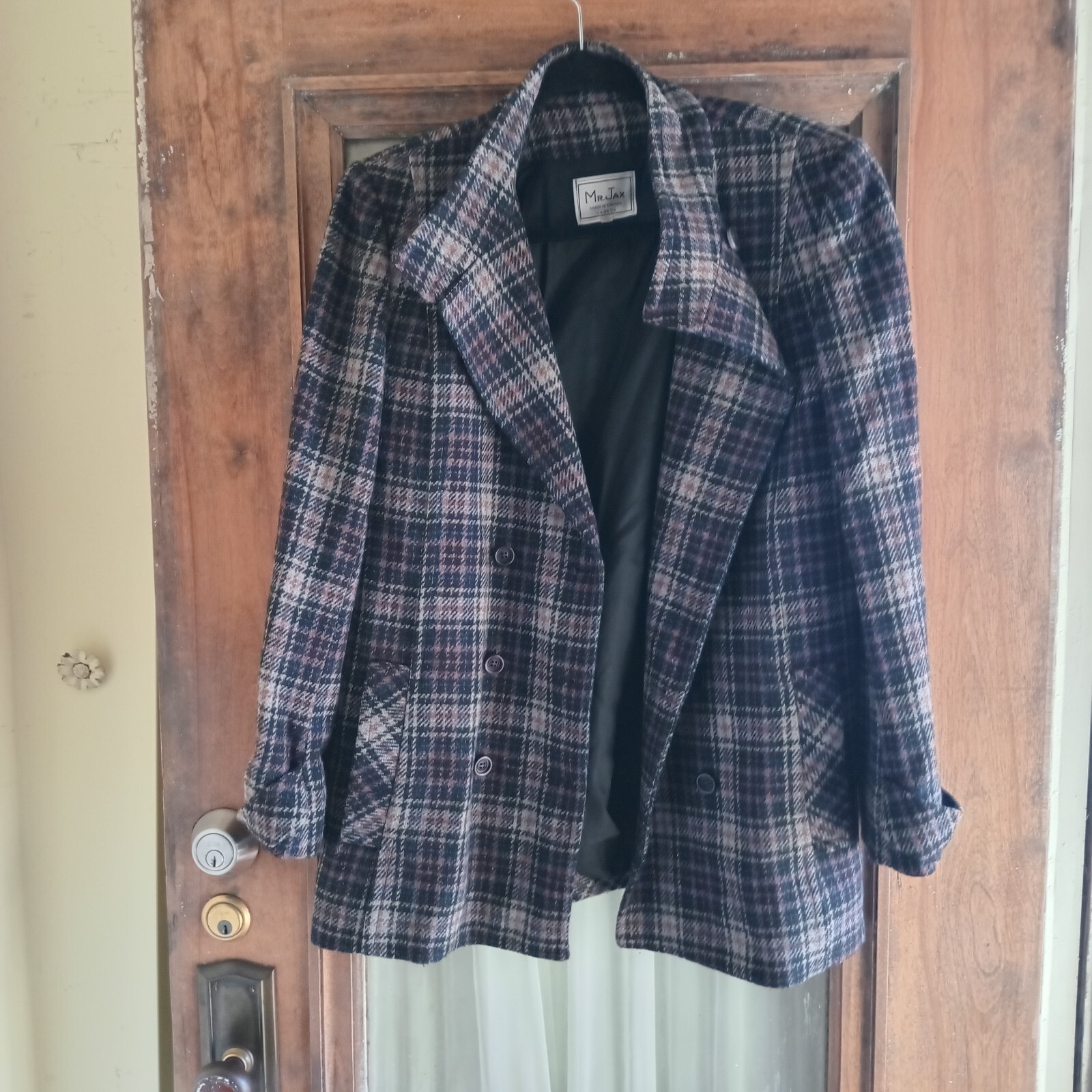 Vintage 80s Mr. Jax Navy Plaid Blazer Jacket 8