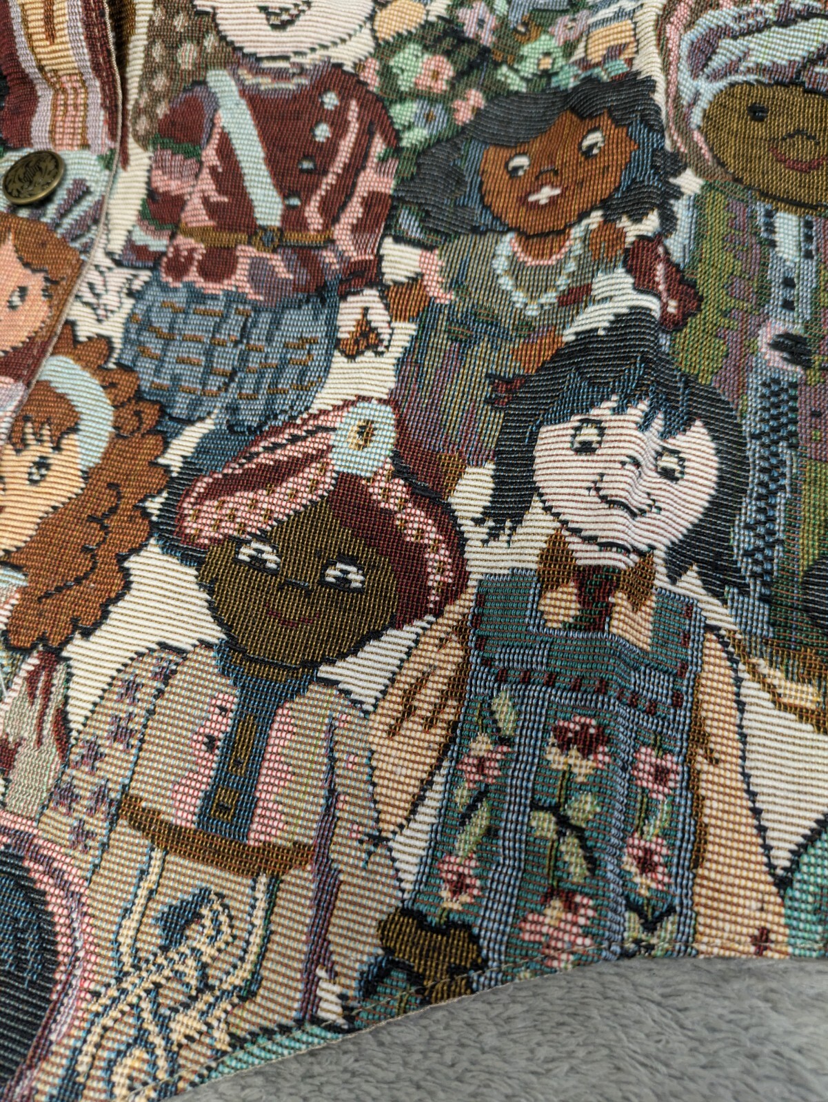 Vintage Nadia Embroidered CHILDREN Tapestry Womens SMALL Grandmacore Vest NEW v2