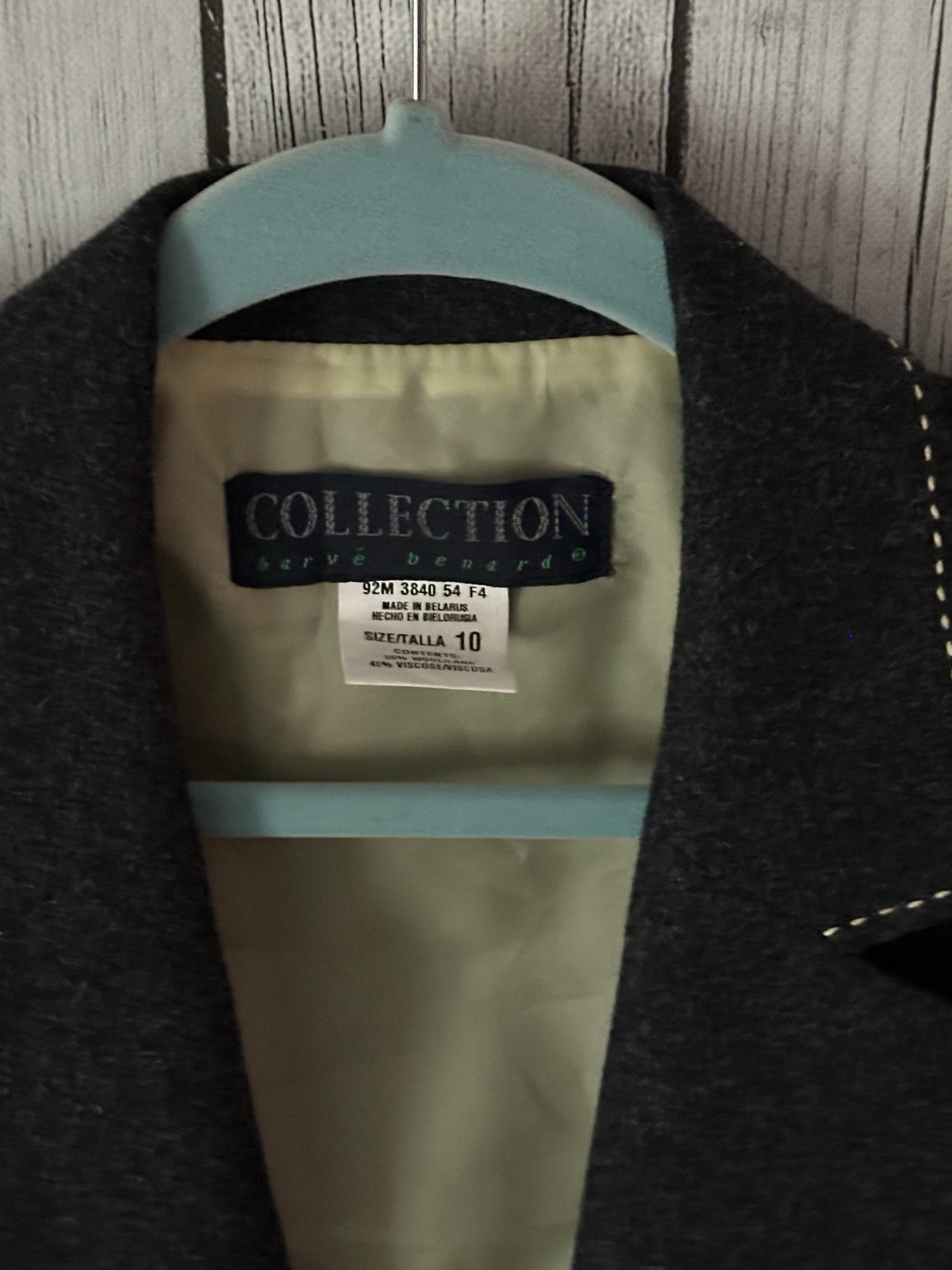 Collection By Harve Benard Gray Wool White Stitching Blazer Jacket 10 Vintage