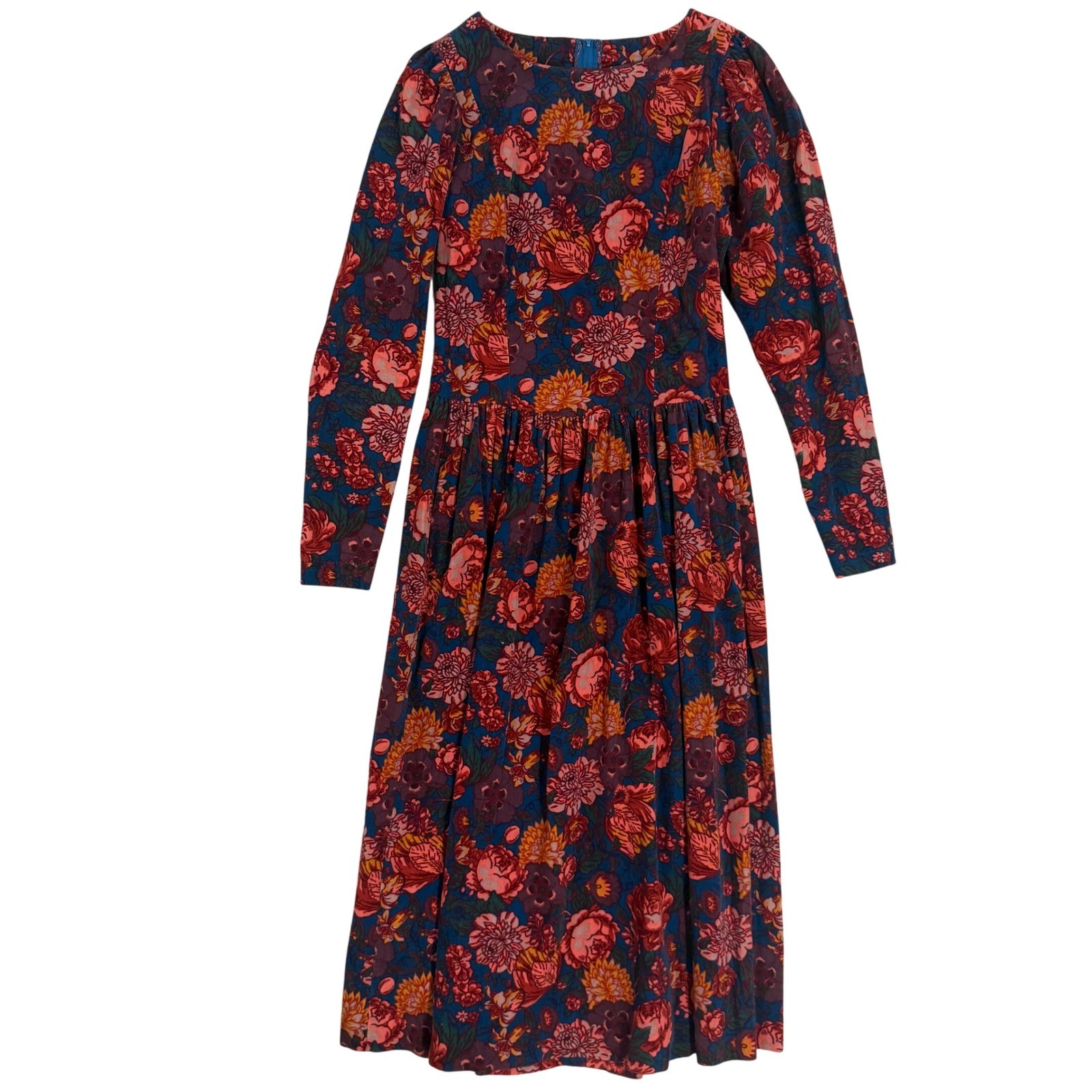 Vintage 80s Laura Ashley Floral Corduroy Drop Waist Dress ~ Great Britain US 10