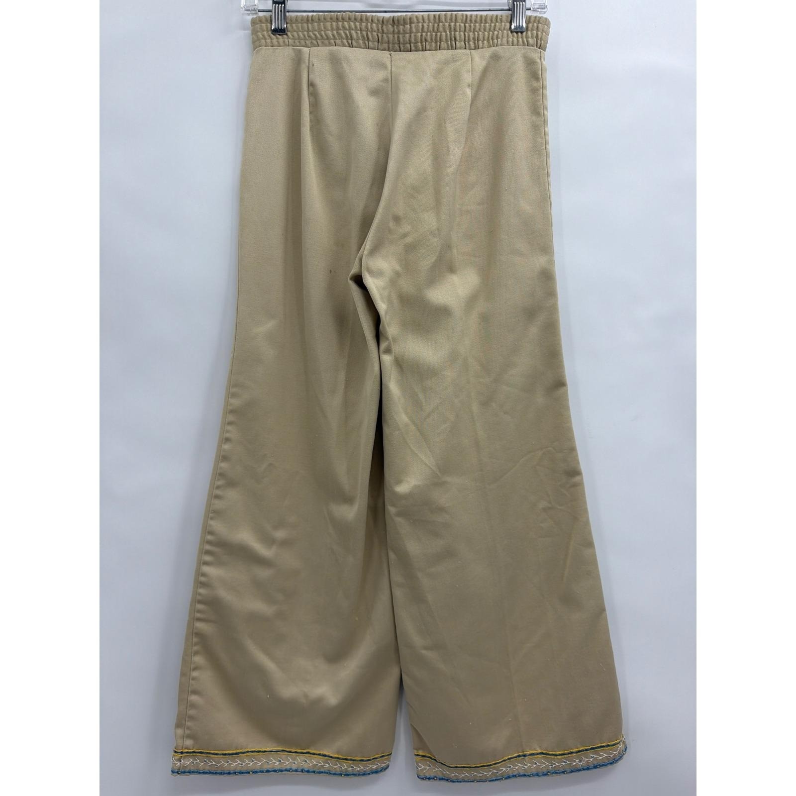 Vintage Alison Roberts Tan Wide Leg Embroidered Hem Pants Khaki High Waist 27