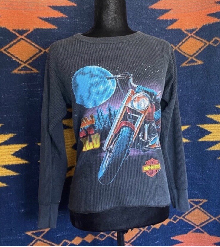 Vintage 1992 Harley Davidson Call Of The Wild Thermal Shirt! Cotton. USA.