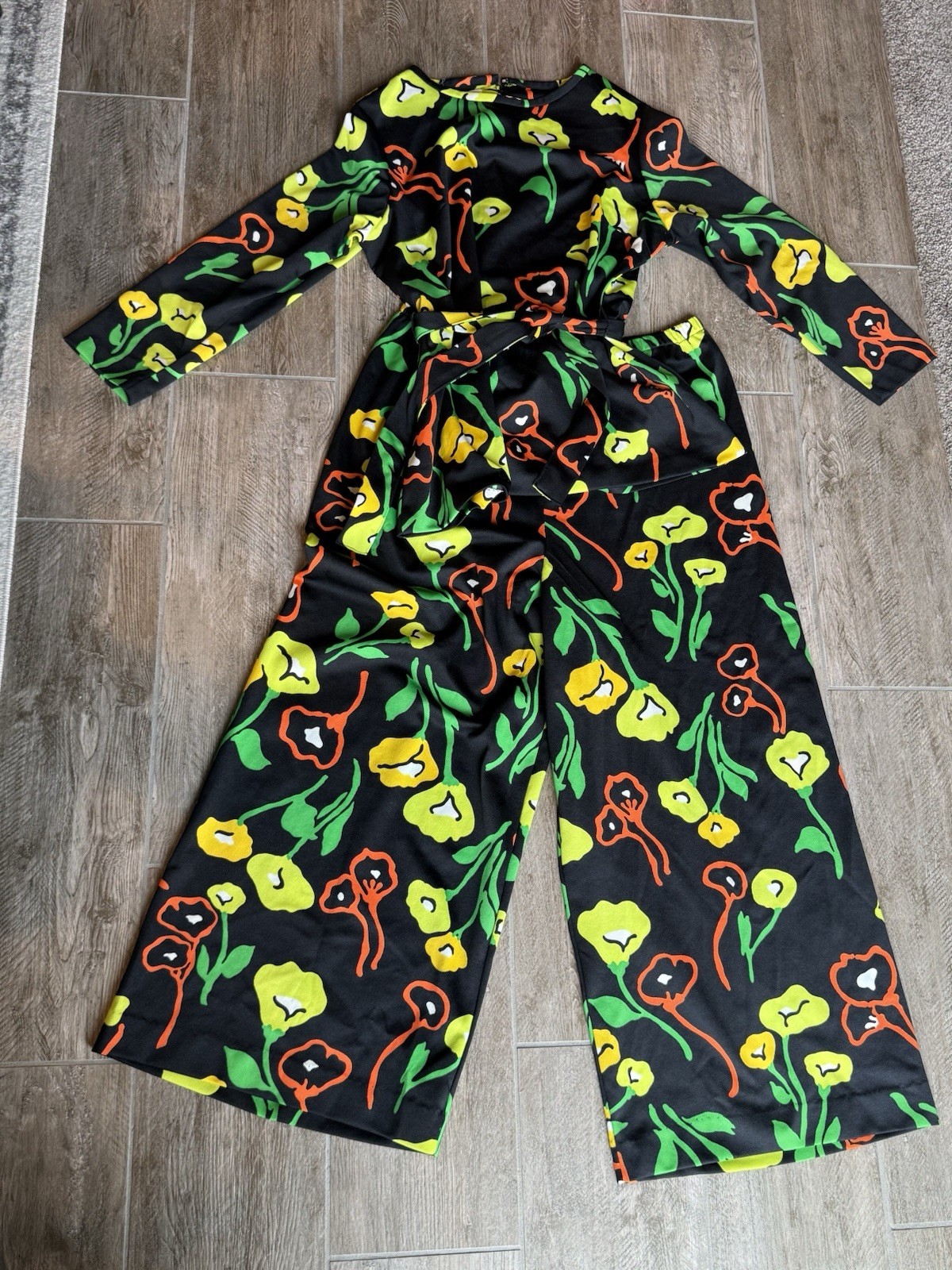 70s Flutterbye Psychedelic Pantsuit Set Vintage Mod Op Art Tunic Wide Leg Pants