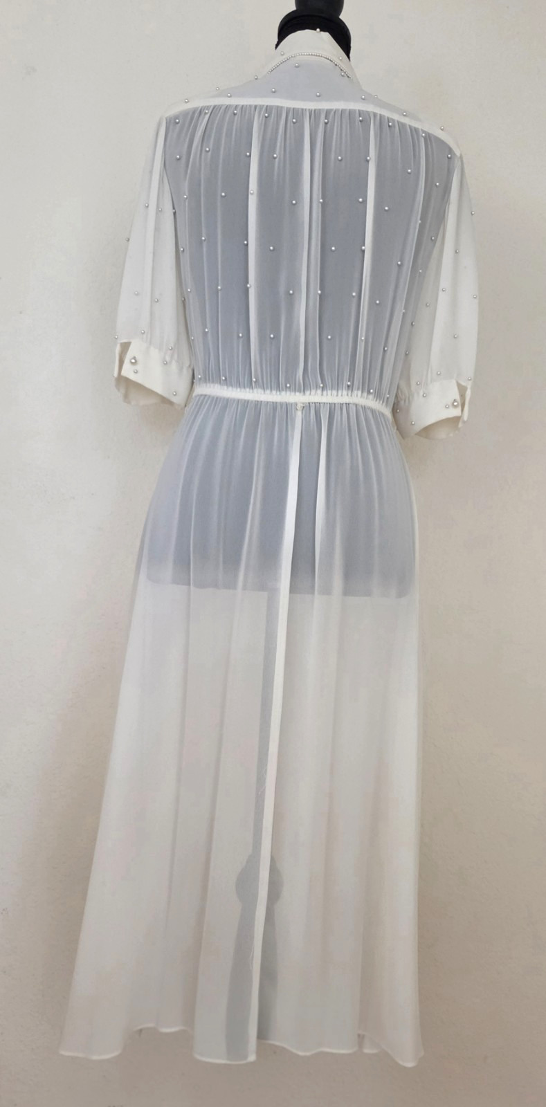 Vintage Bonnie Strauss Sheer Off White Peal Embellished Dress