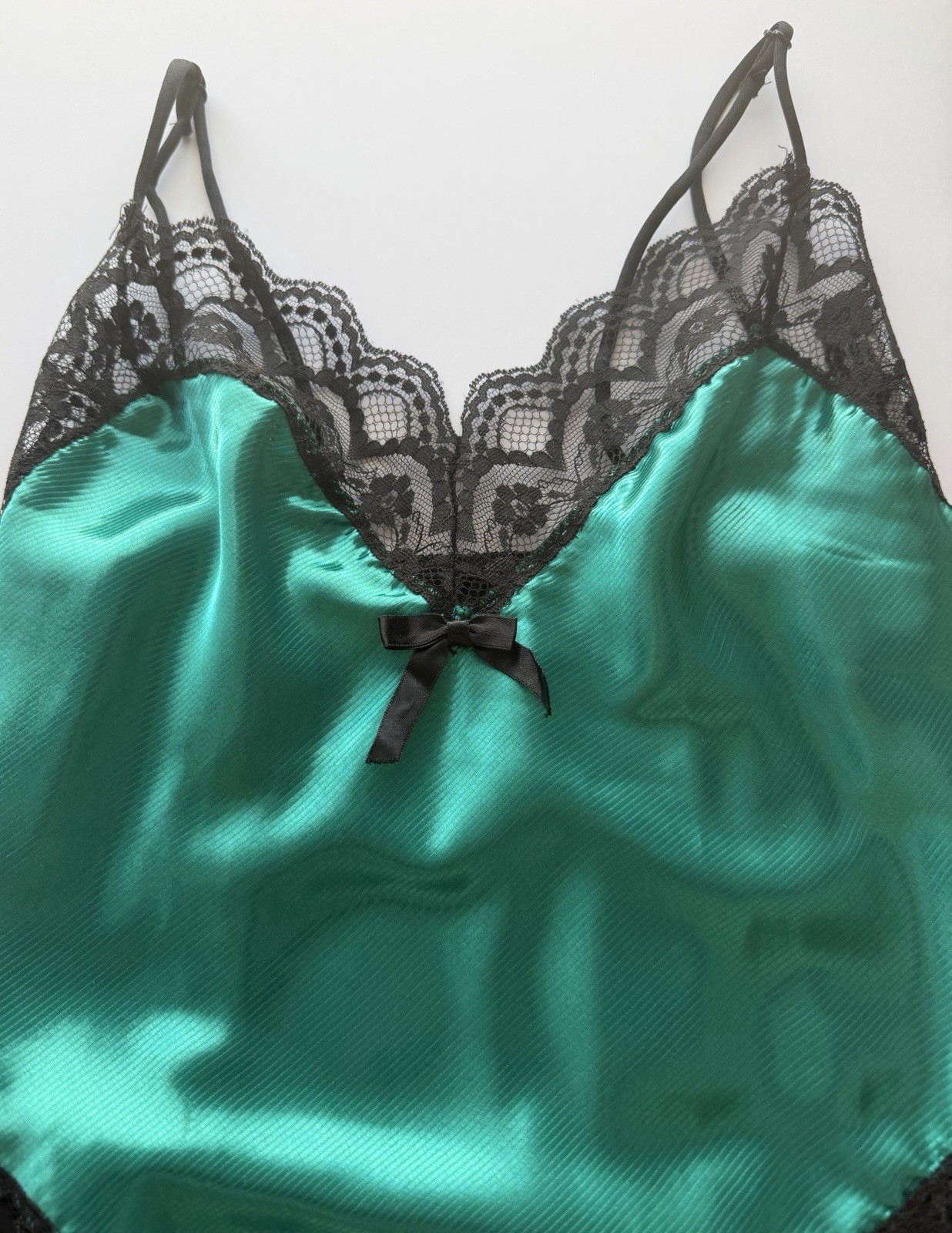 Vintage Lady Cameo Dallas Satin Lace Teddy Bodysuit Green Black USA M Medium