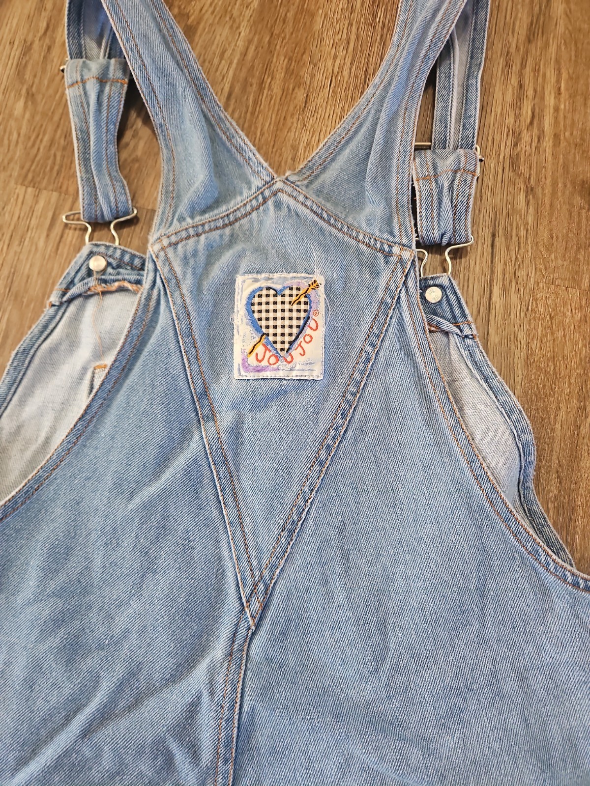 Vintage 1990s JouJou Light Blue Denim Straight Leg.Embroidered Jeans Overalls LG