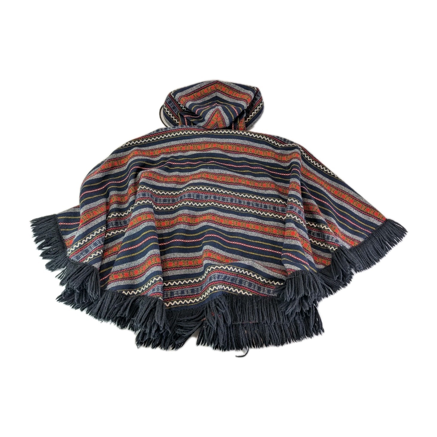 Vintage King Of The Ponchos Country Place Wool Poncho Cape Fringe Zip Aztec