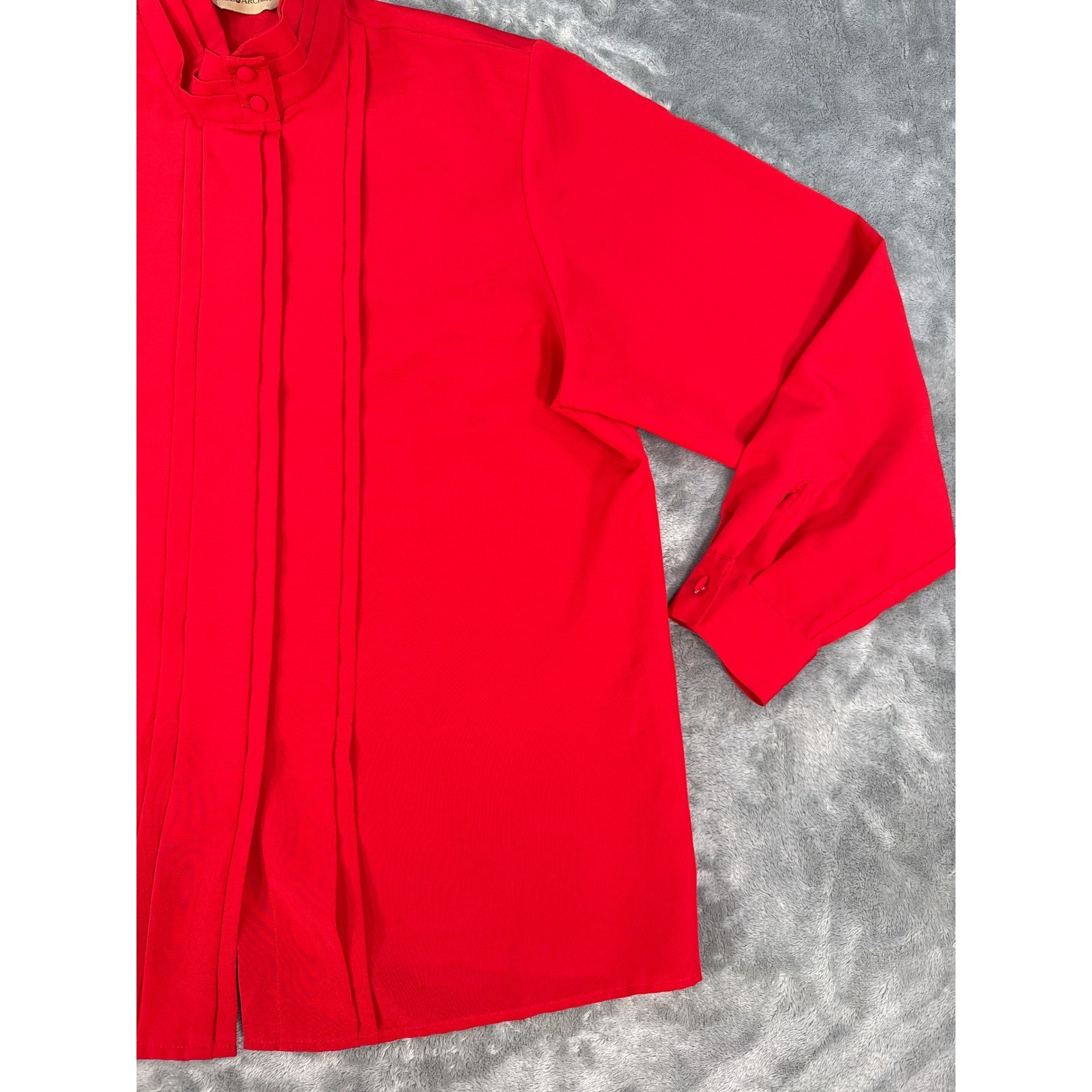 Hill Archer Vintage Red Pintuck Pleated Mock Neck Blouse 44 bust, Secretary