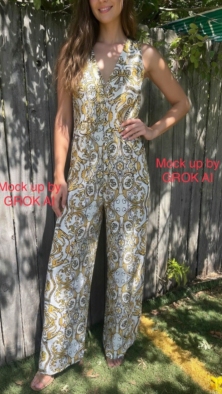 Vintage 70s Jumpsuit Wide Leg Palazzo Gold Psychedelic Baroque print – size M