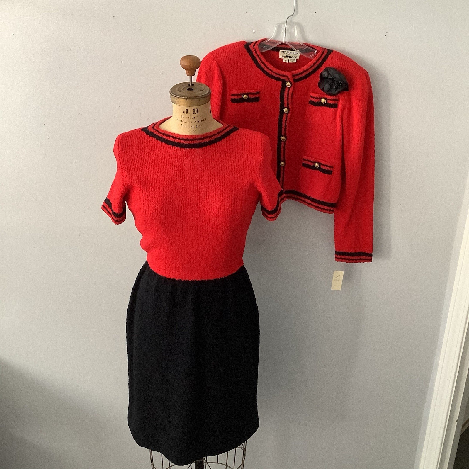 VTG 1980’s Pat Sandler for Wellmore Red BLK. Knit 2pc Dress SZ. 8 MINT Orig. 440