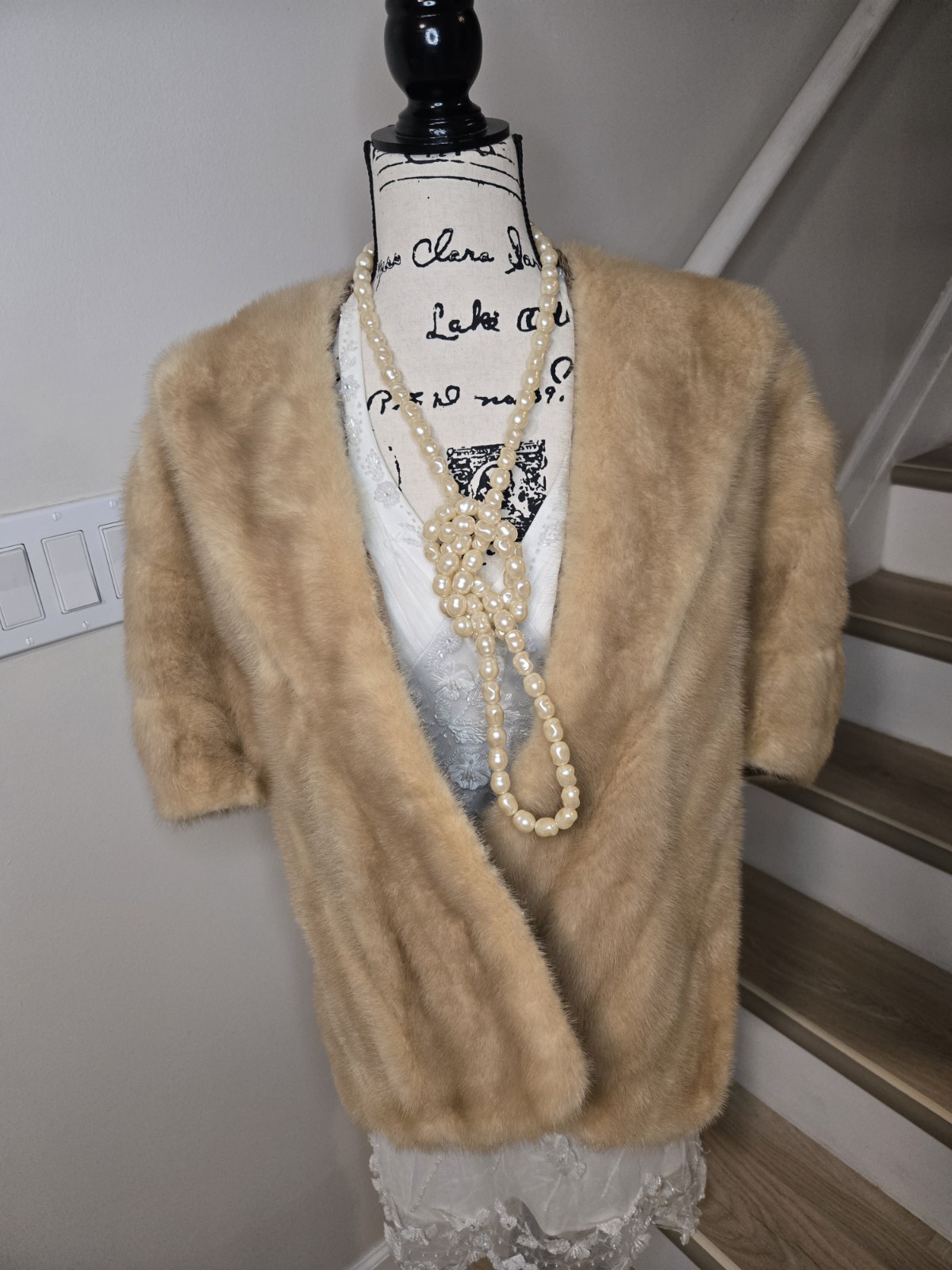 Luxury Vintage Fur Natural Blond Mink Stole Wrap Cape Bolero Formal Bridal Fur