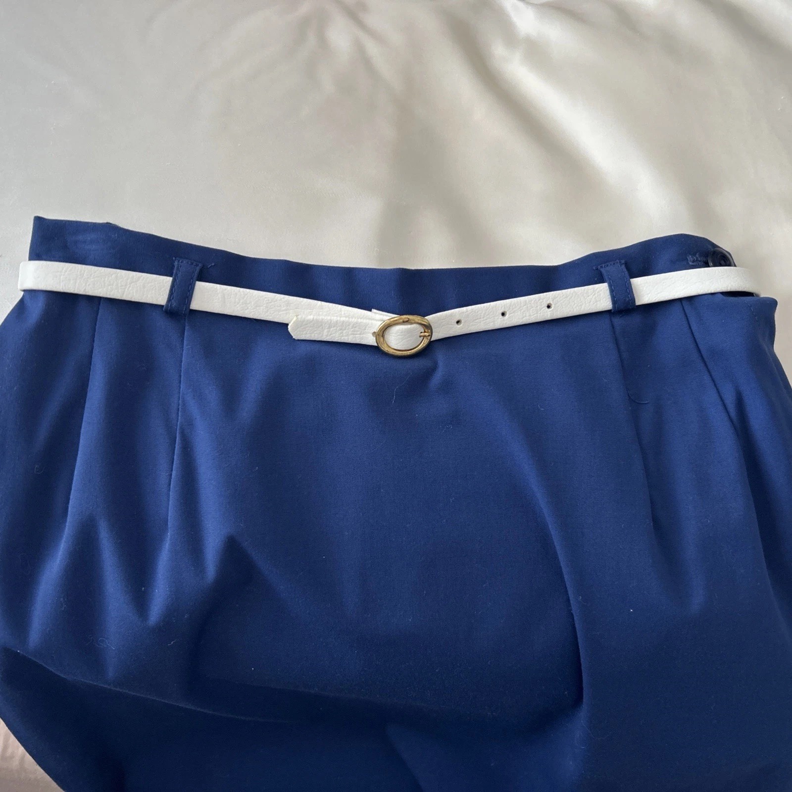 Vintage NWT Poplin MCM Royal Blue Skirt-Jr Size 11-White Belt-Country Set