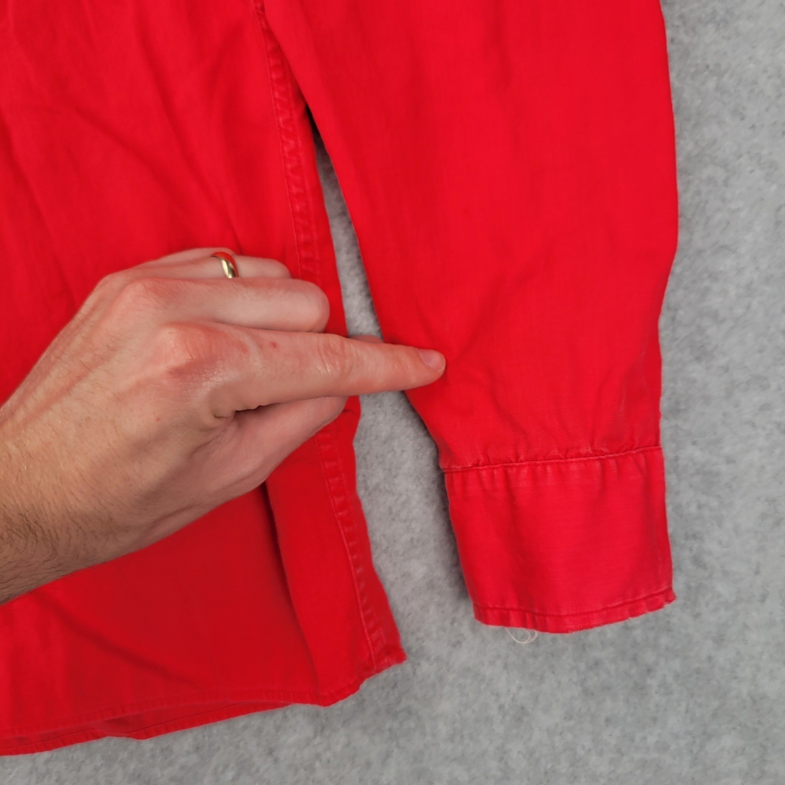 Country Seat Button Down Shirt Womens S Red Vintage Peter Pan Collar Distressed