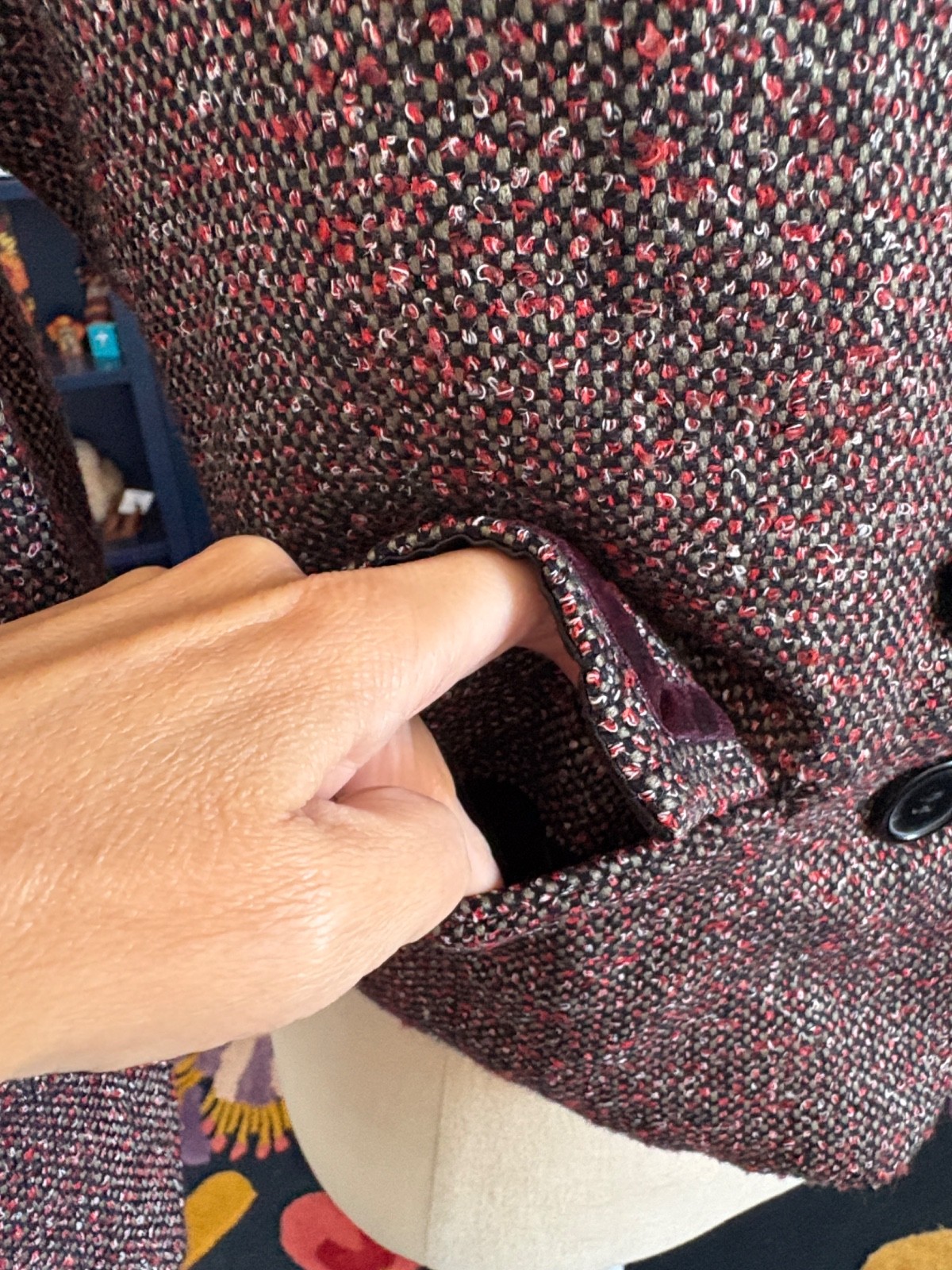 Vintage Rampage Burgundy Wine Tweed Cropped Blazer with Velvet Trim size S