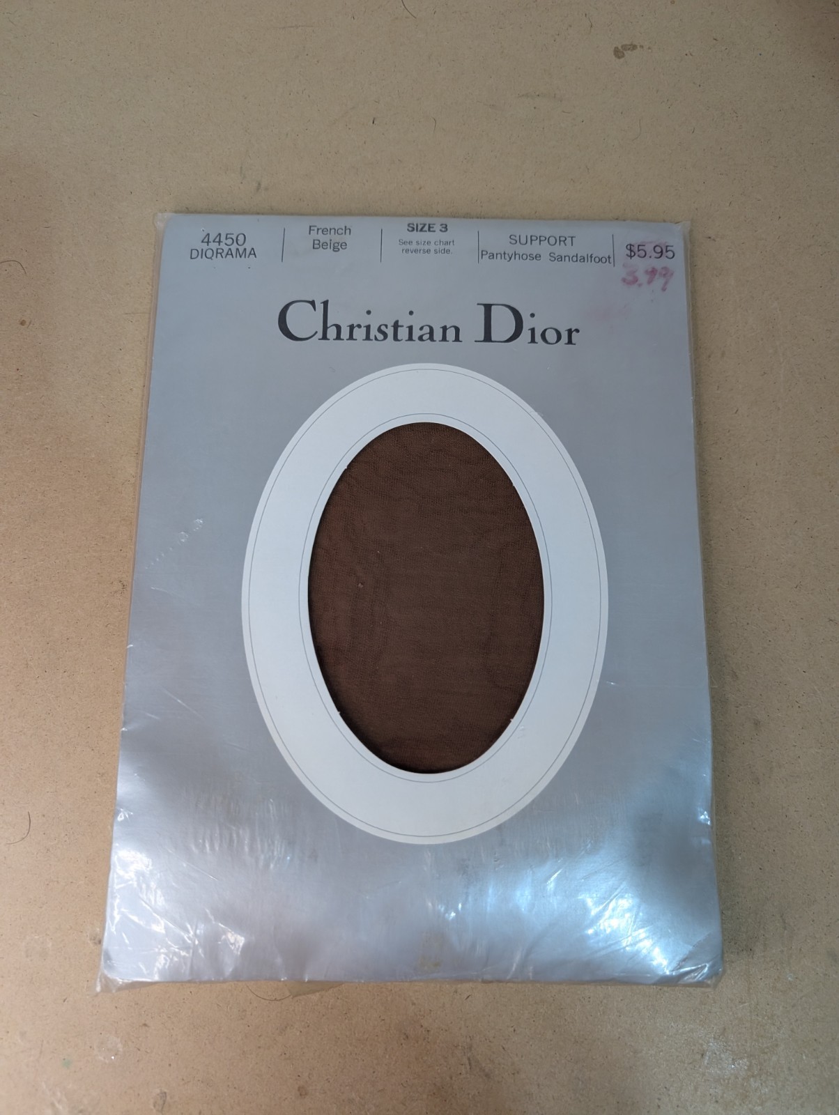 Vintage Christian Dior Support Pantyhose Med Size 3 French Beige Sandal foot