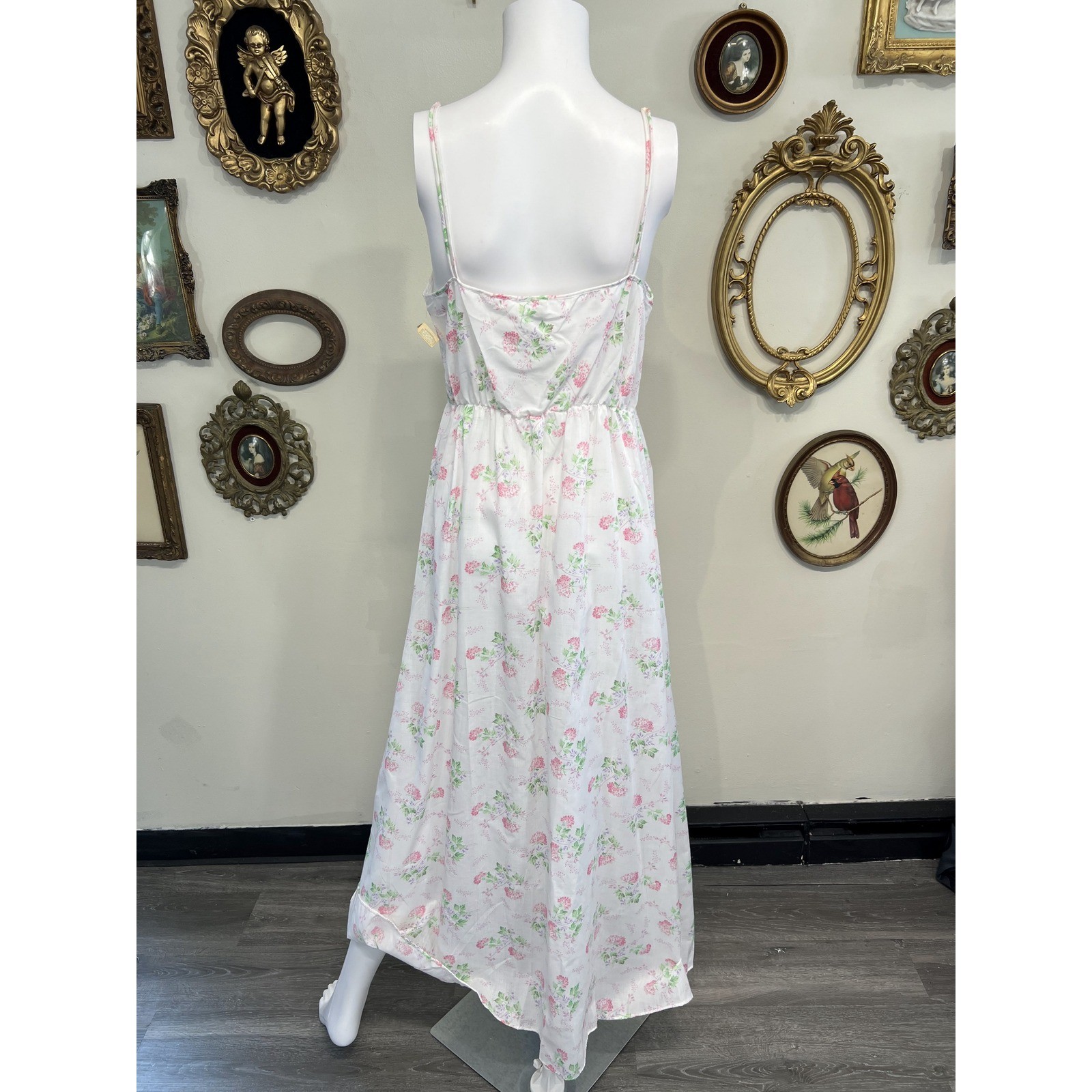 Vintage Komar Deadstock NWT Floral Sheer Gauze Spaghetti Strap Maxi Dress Size L