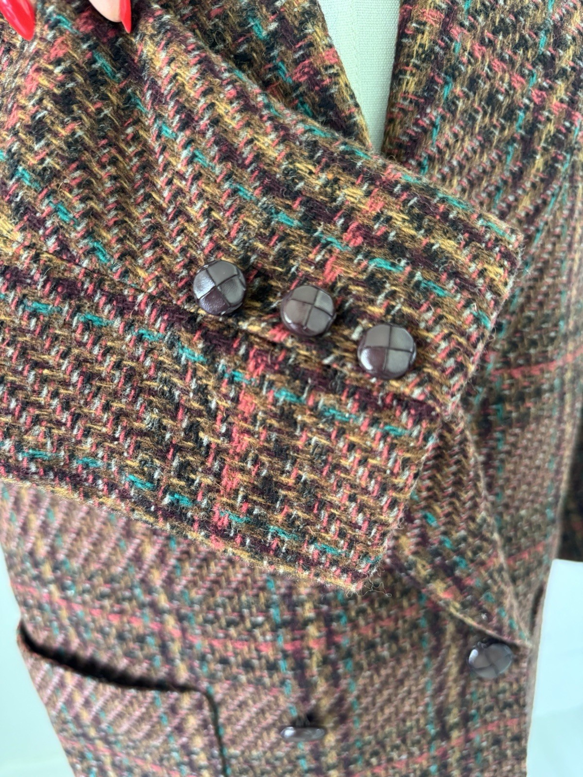 VTG Giorgio Sant’Angelo Plaid Tweed Wool Blazer Jacket Sz 14 Brown/Red Academia