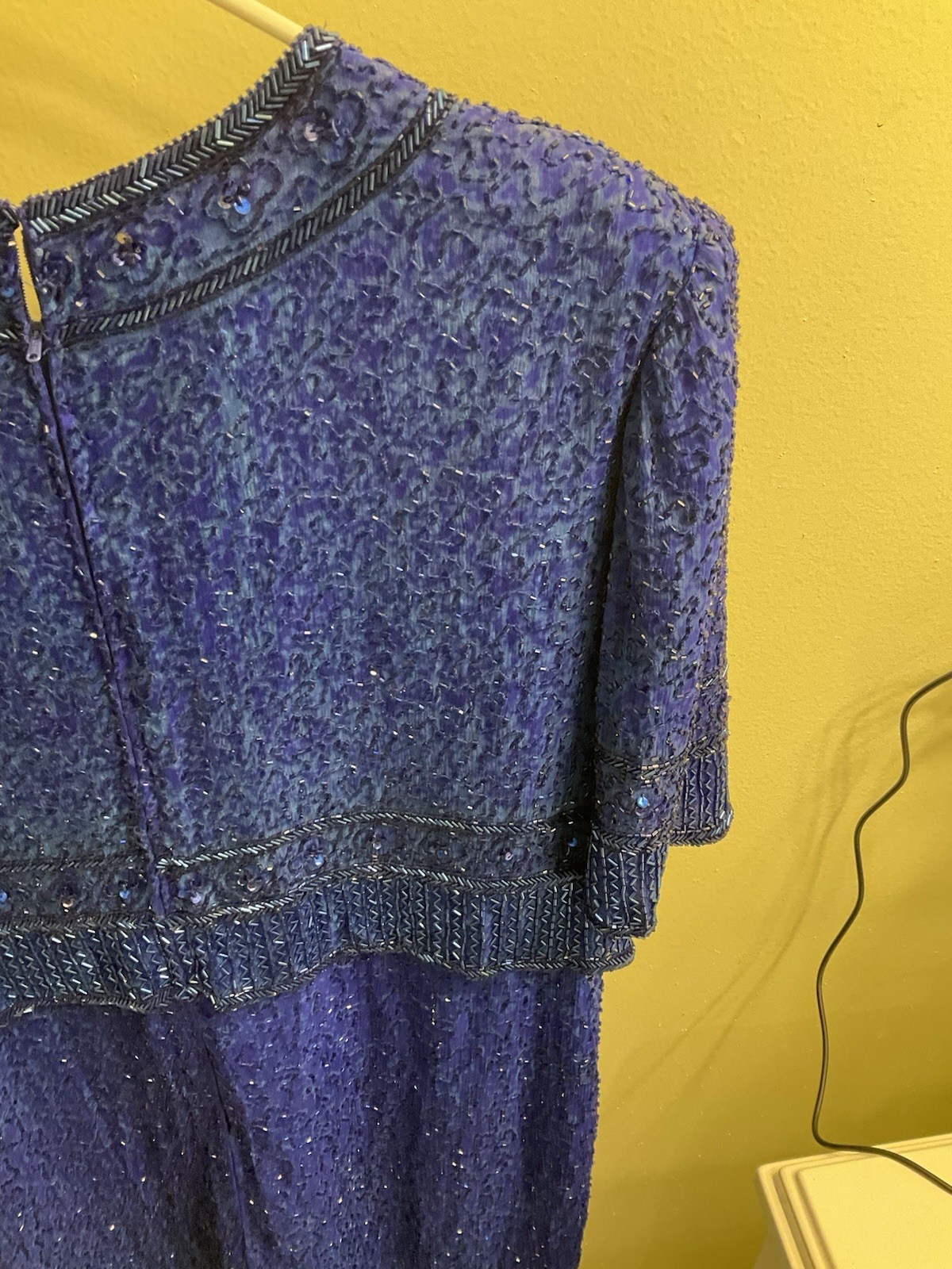 Vintage Laurence Kazar 100% silk cobalt blue heavy beaded cocktail dress size 1X