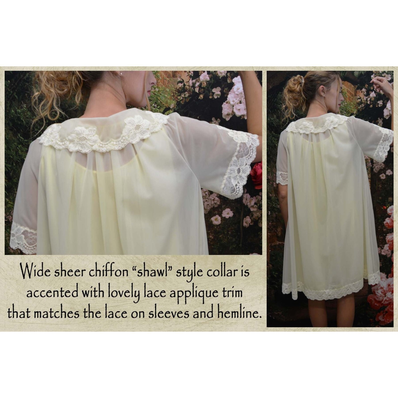 SHADOWLINE Nightgown & Robe, Chiffon, Lace, Honeymoon NOS w/Tags VTG 1972