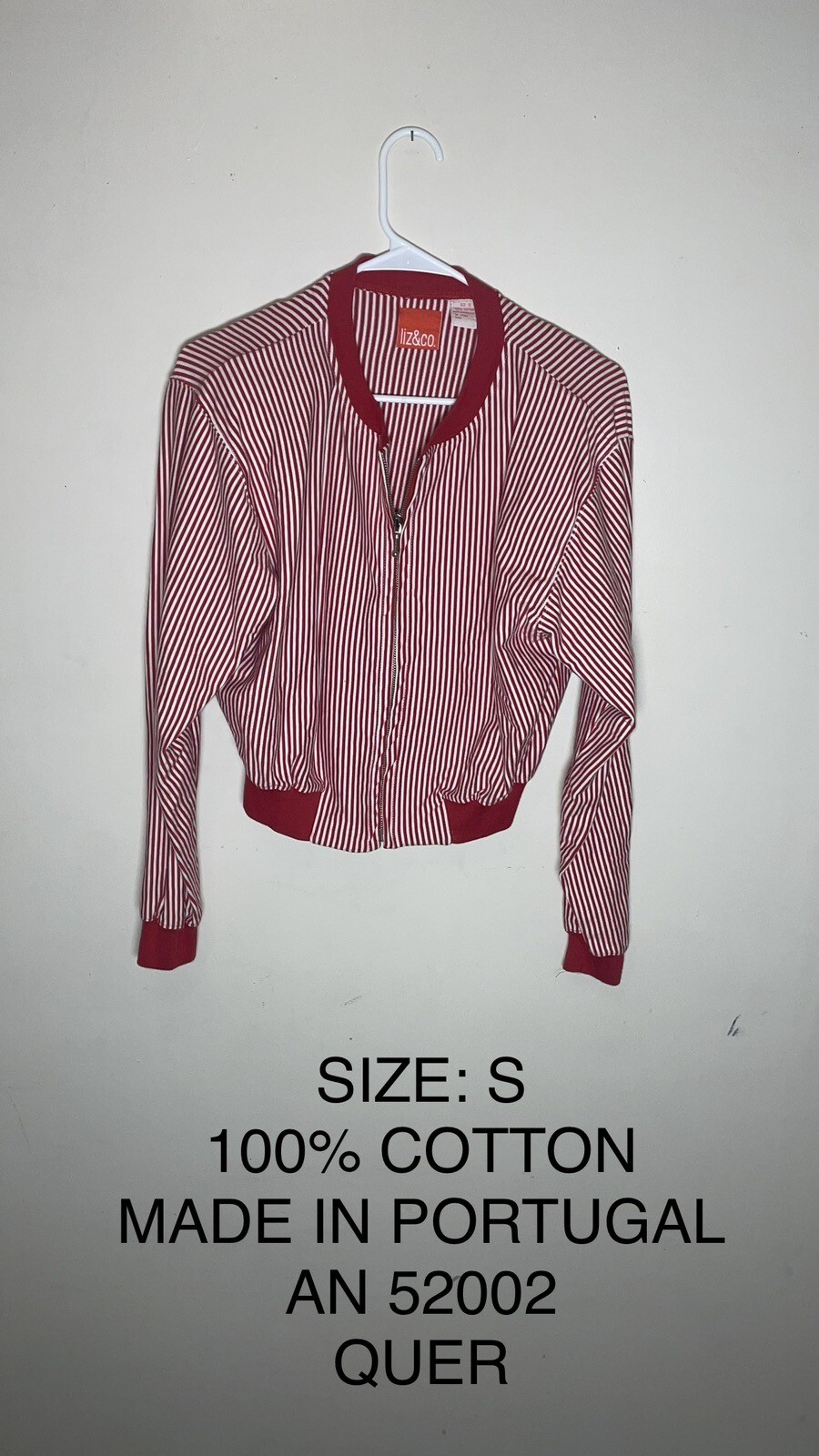 Vintage 1980s Basic Essentials Red & White Striped LiZ&Co Cropped Jacket Size S