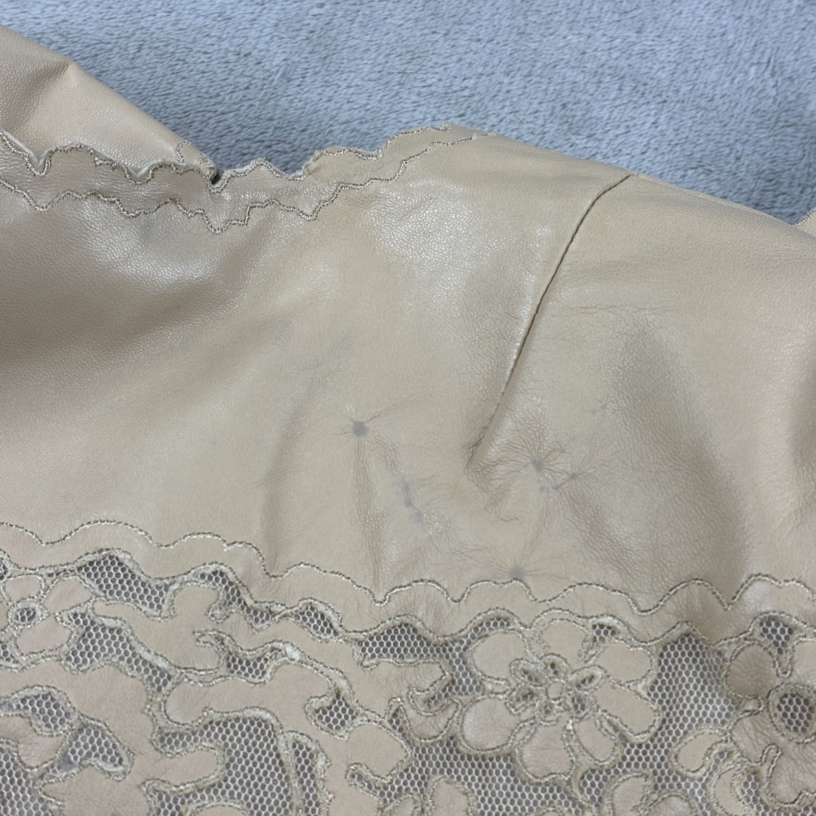 VTG The Wrights Coat Lace Dress Womens Small Tan Leather Scalloped Hem Outdoor
