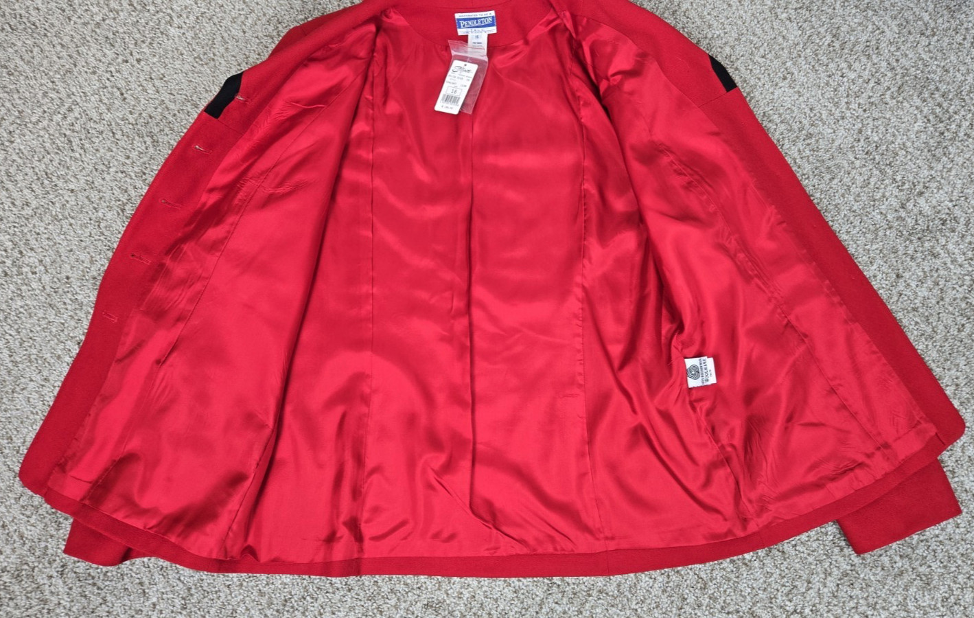 NWT Vintage 70s Pendleton Red Wool Blazer Pockets Lined Business Sz 16 TALL