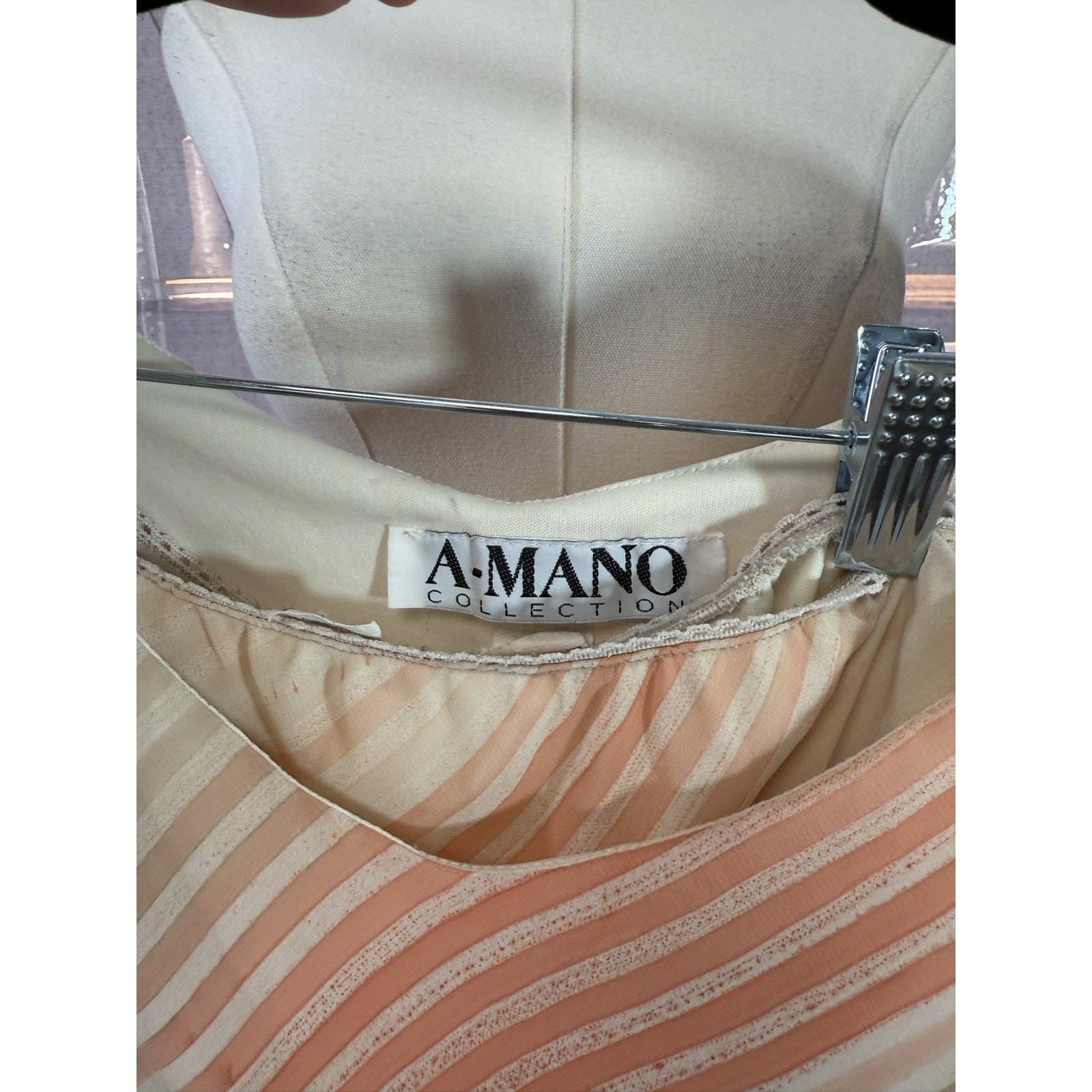 Vintage Amano Collection Chiffon Set – Peach Cream Striped 1970s Resort Elegance