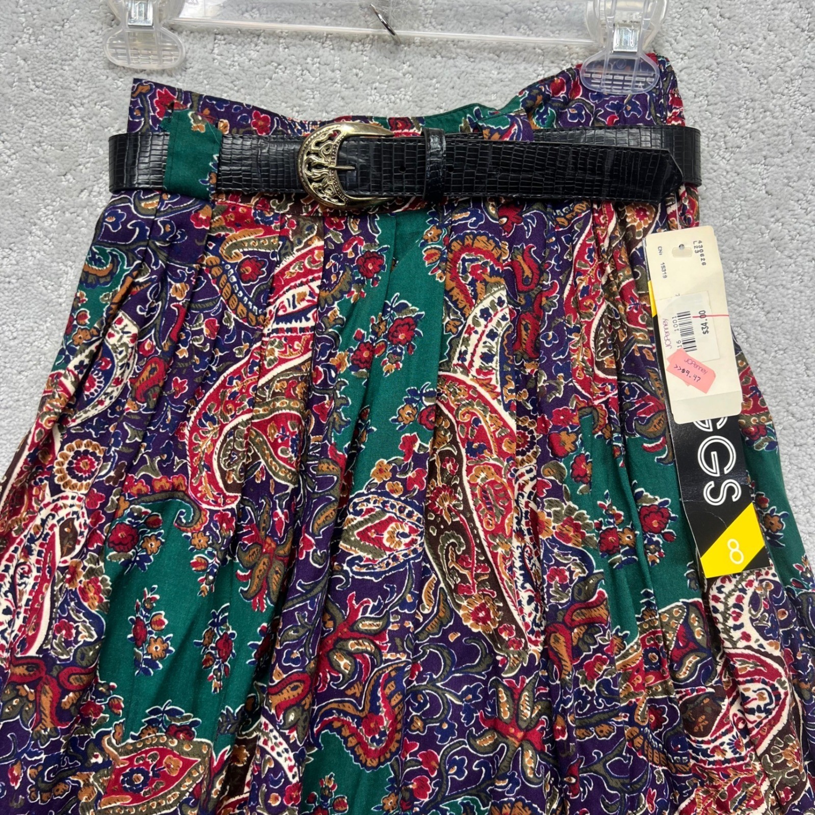 VINTAGE Briggs New York Skirt Size 8 Paisley Maxi Belted Pleated Rayon NWT