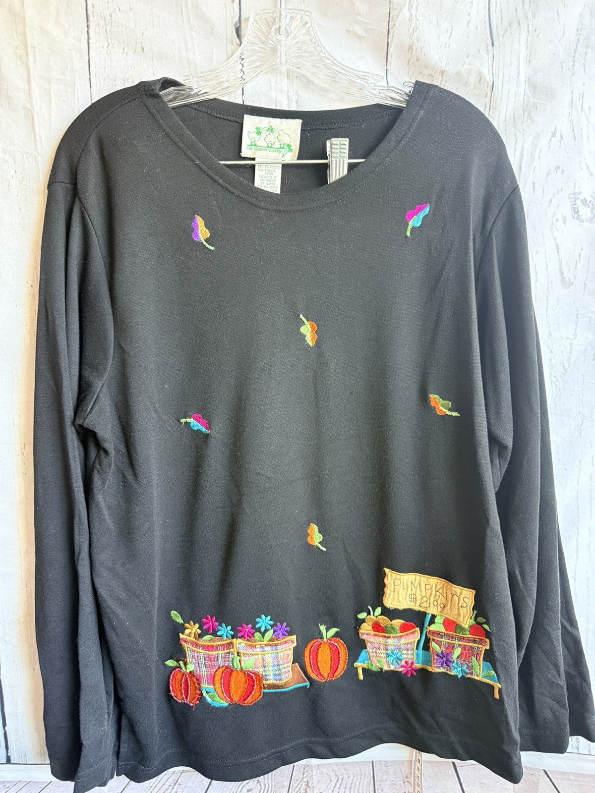 Vintage Quacker Factory Shirt FALL PUMPKIN PATCH EMBROIDERED Teacher Whimsy L