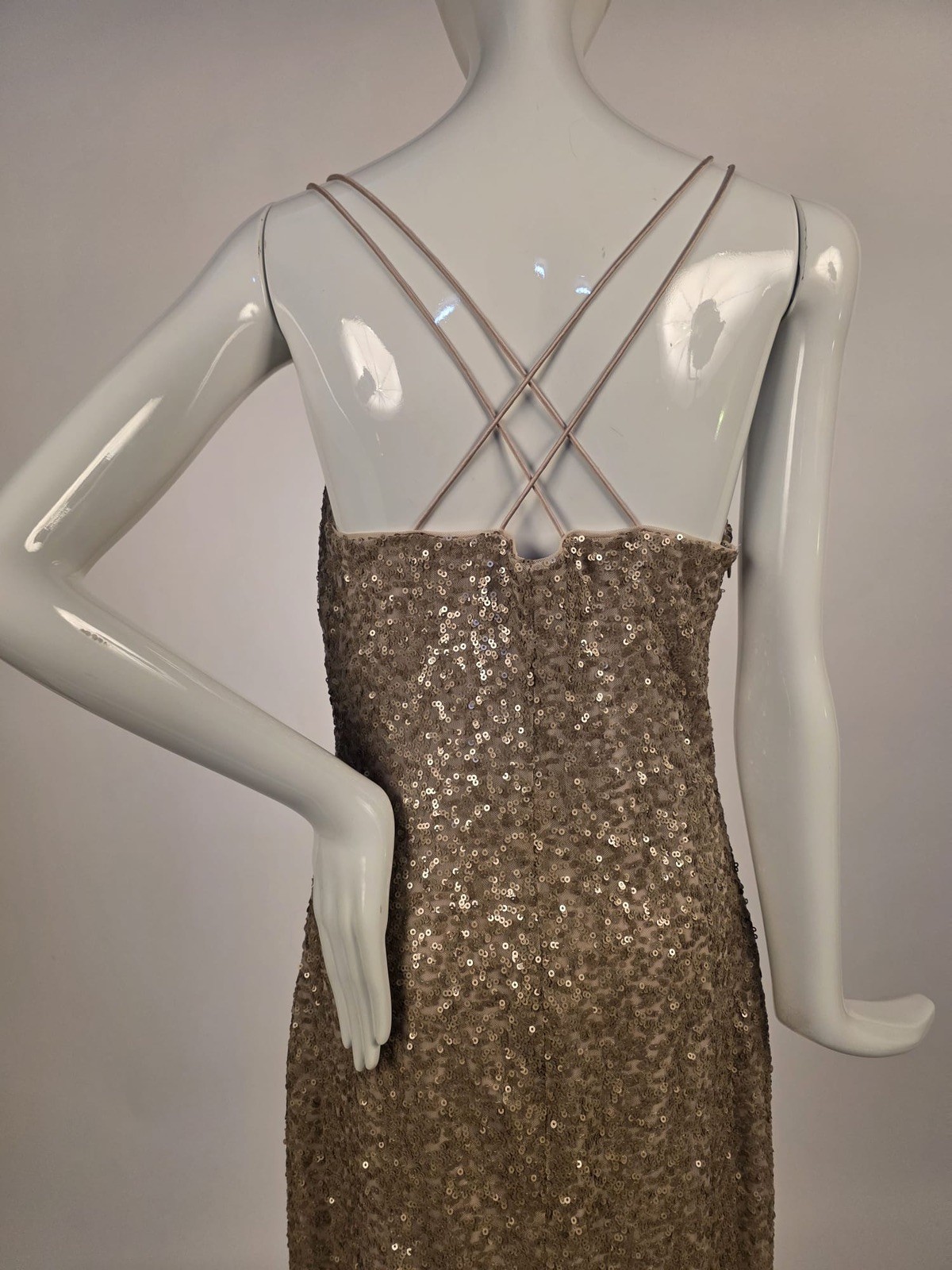 VINTAGE LATE 1990’S GOLD SEQUIN LONG EVENING DRESS BY RALPH LAUREN SIZE 10