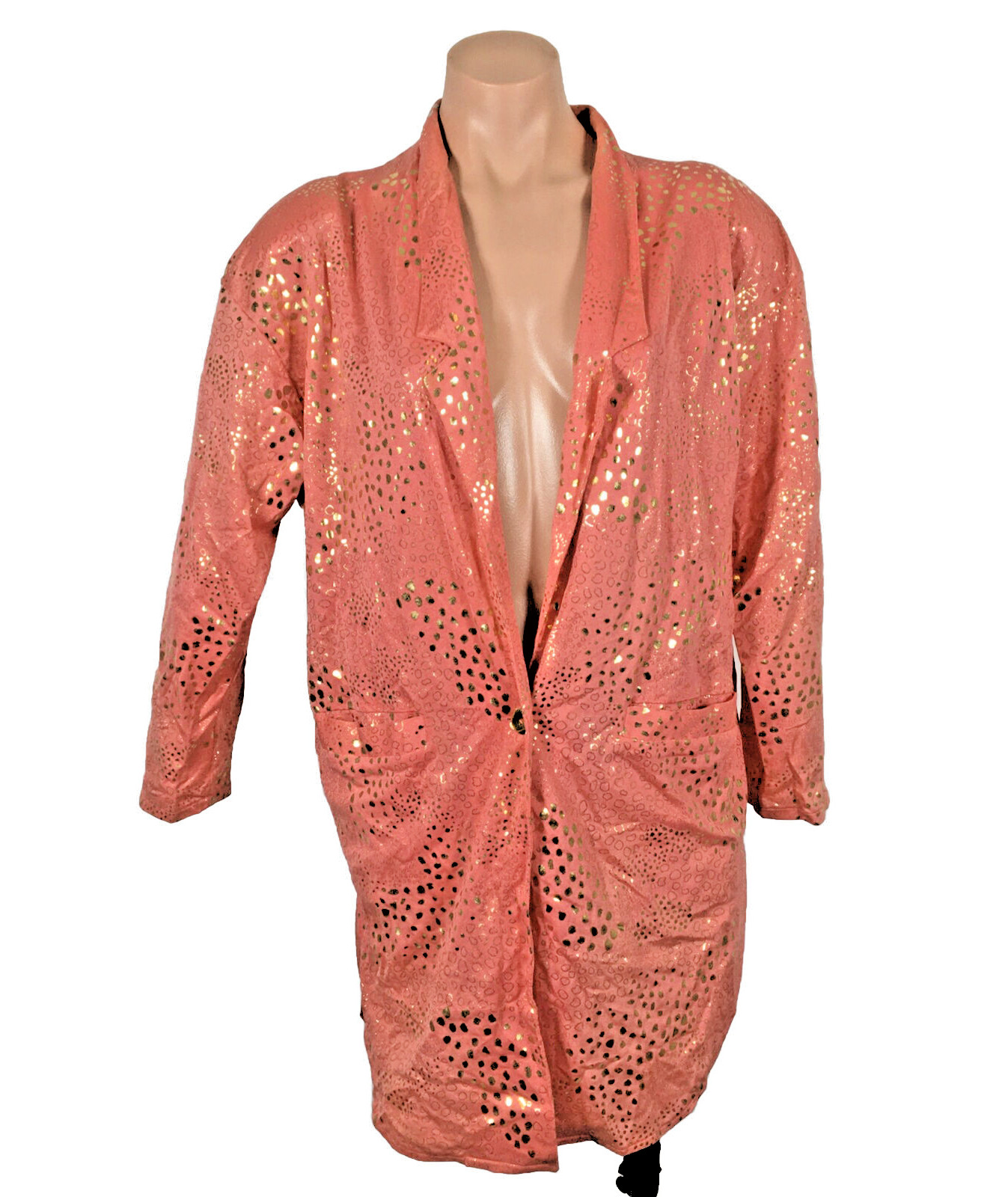 VTG 80s Cover Up Ste Jan Marie Neiman Marcus Kimono GOLD Coral Blazer Cover Up S