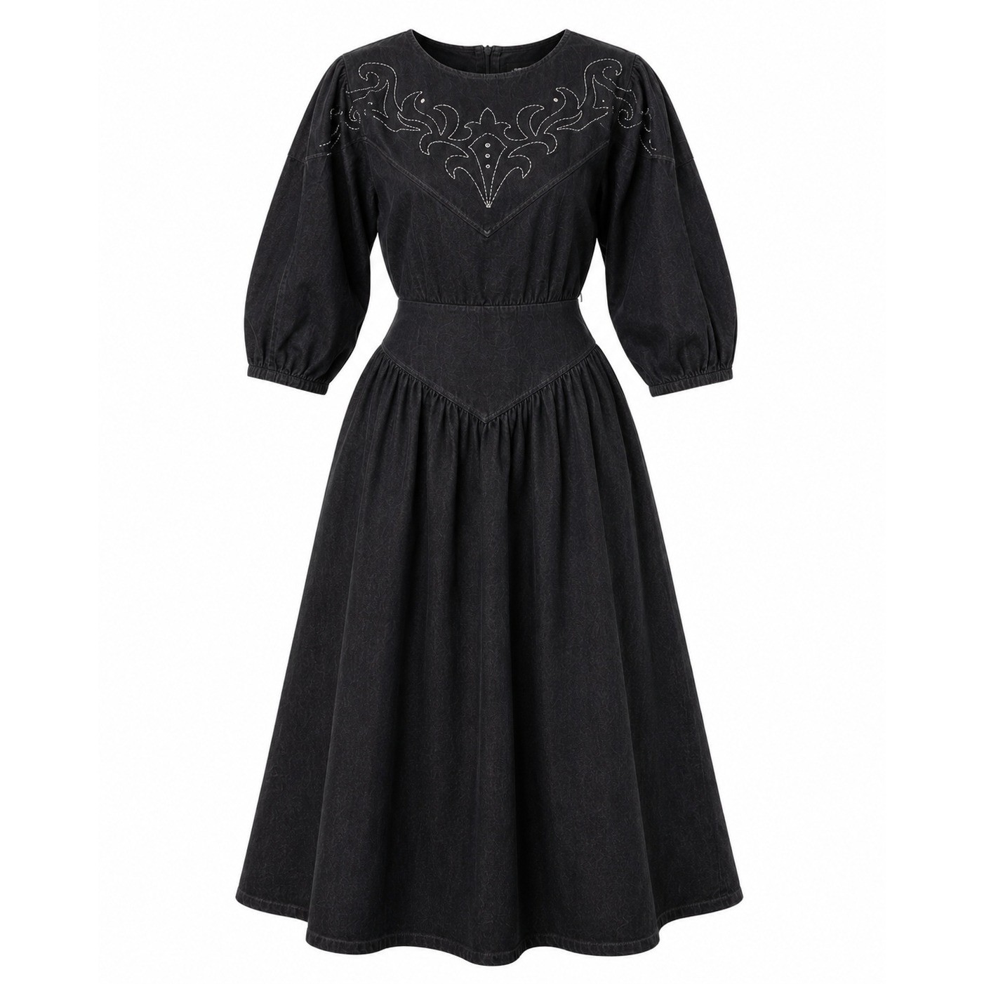 Vintage PG Collections Ginger Bort Black Denim Western Midi Dress Size 10