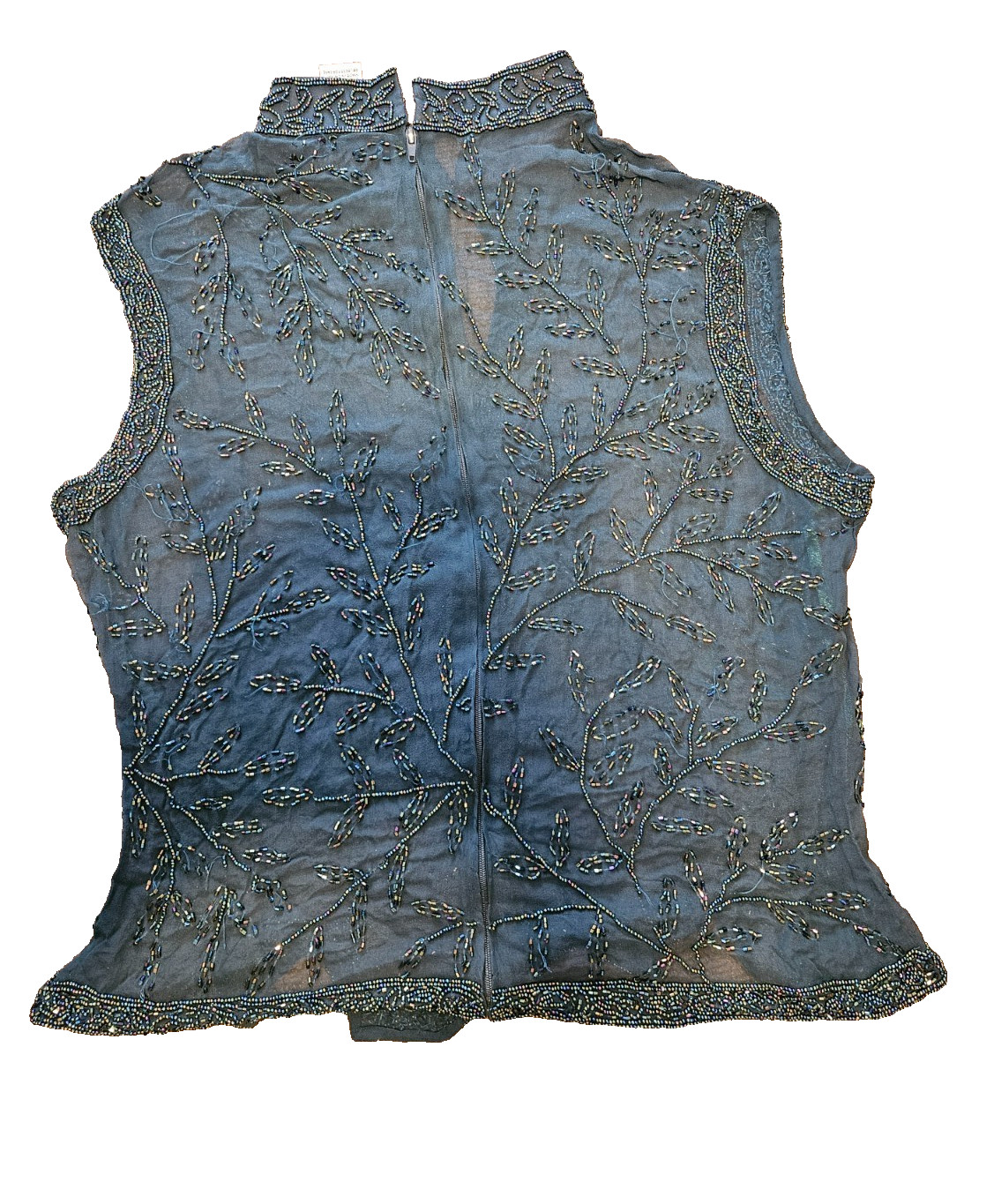 Jasjas Designs New York VTG Women’s Silk Beaded Sleeveless Sequin Top GRN Size L