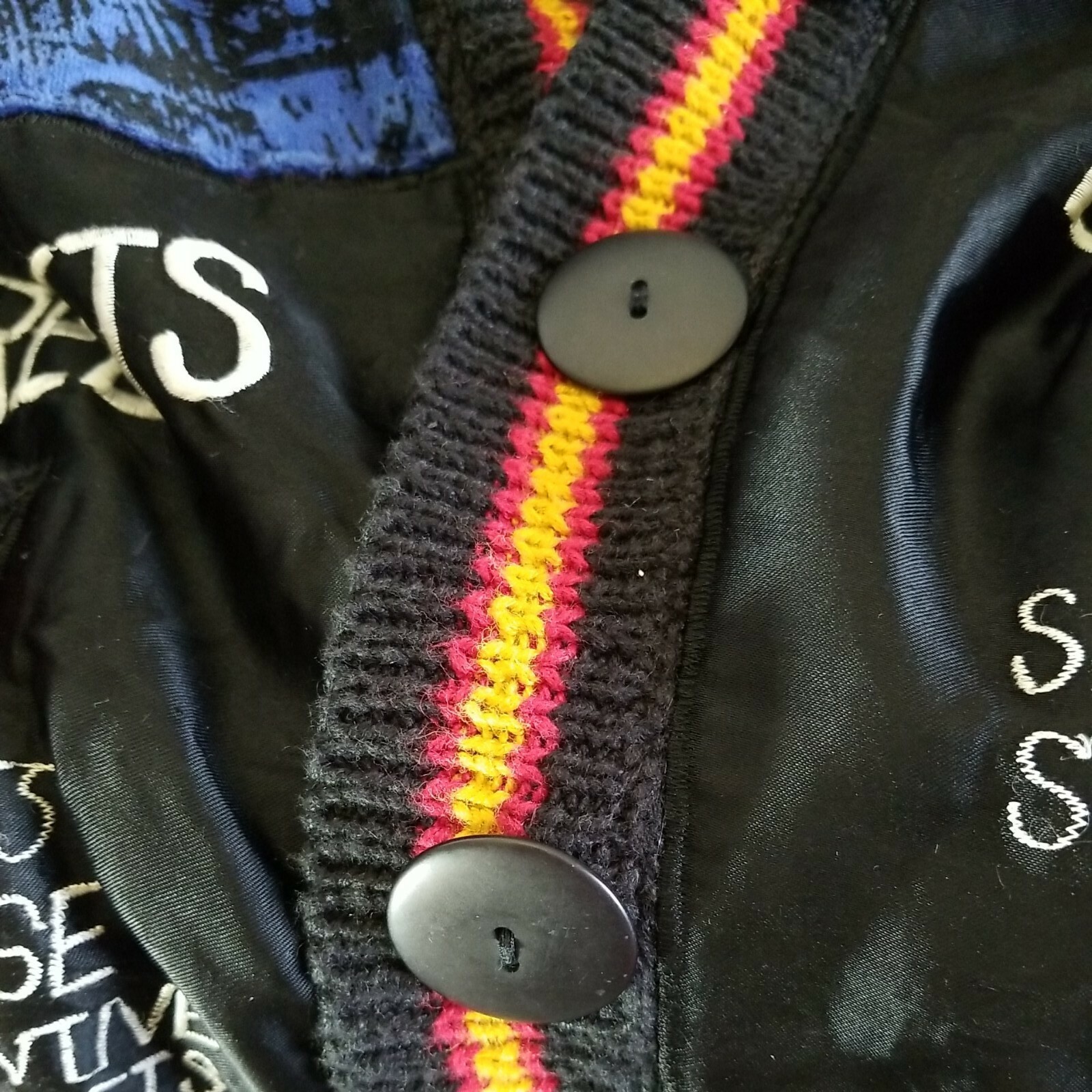 No! Jean Sweater 1990 CRAFTCORE PopArt Ethnic Street Patchwork Embroidered Knit
