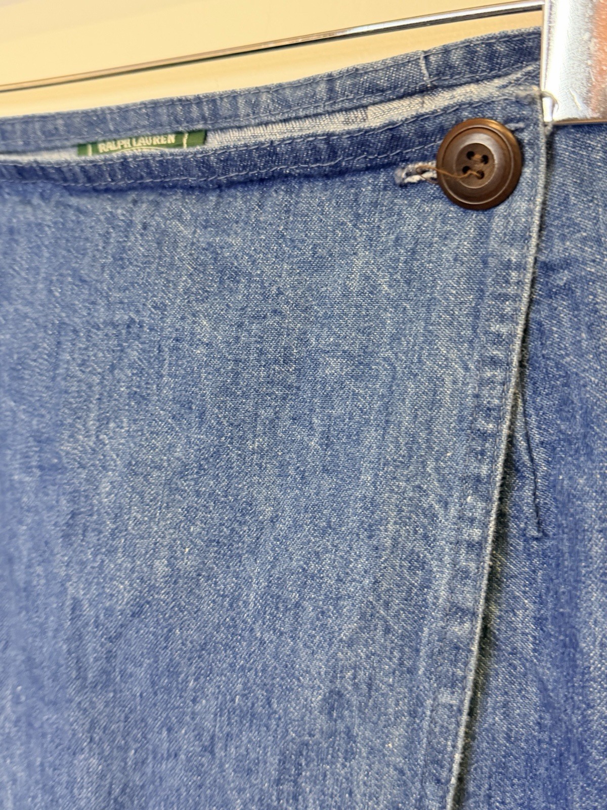 Ralph Lauren Country Denim WrapFront Midi Skirt Vintage 1980 100% Cotton Size 12