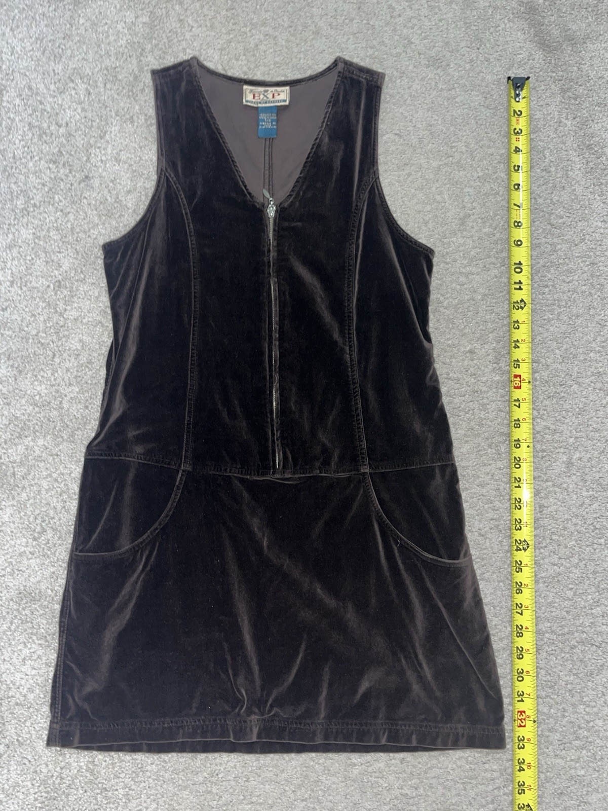 Vintage 90S/Y2K Exp Mini Dress Brown Suede Feel Sz 7/8