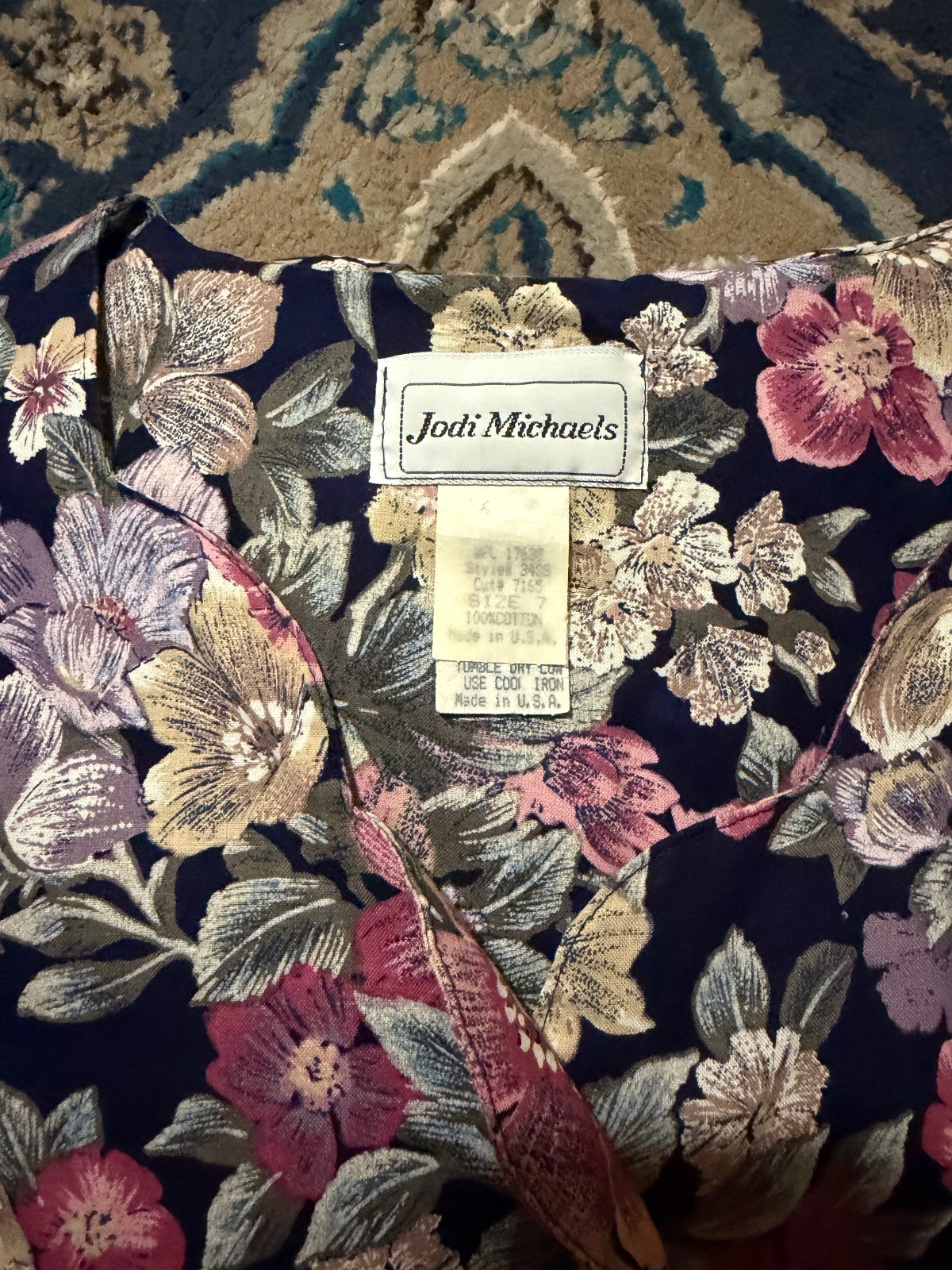 Vintage 80s-90s Jodi Michaels navy floral basque waist dress US7